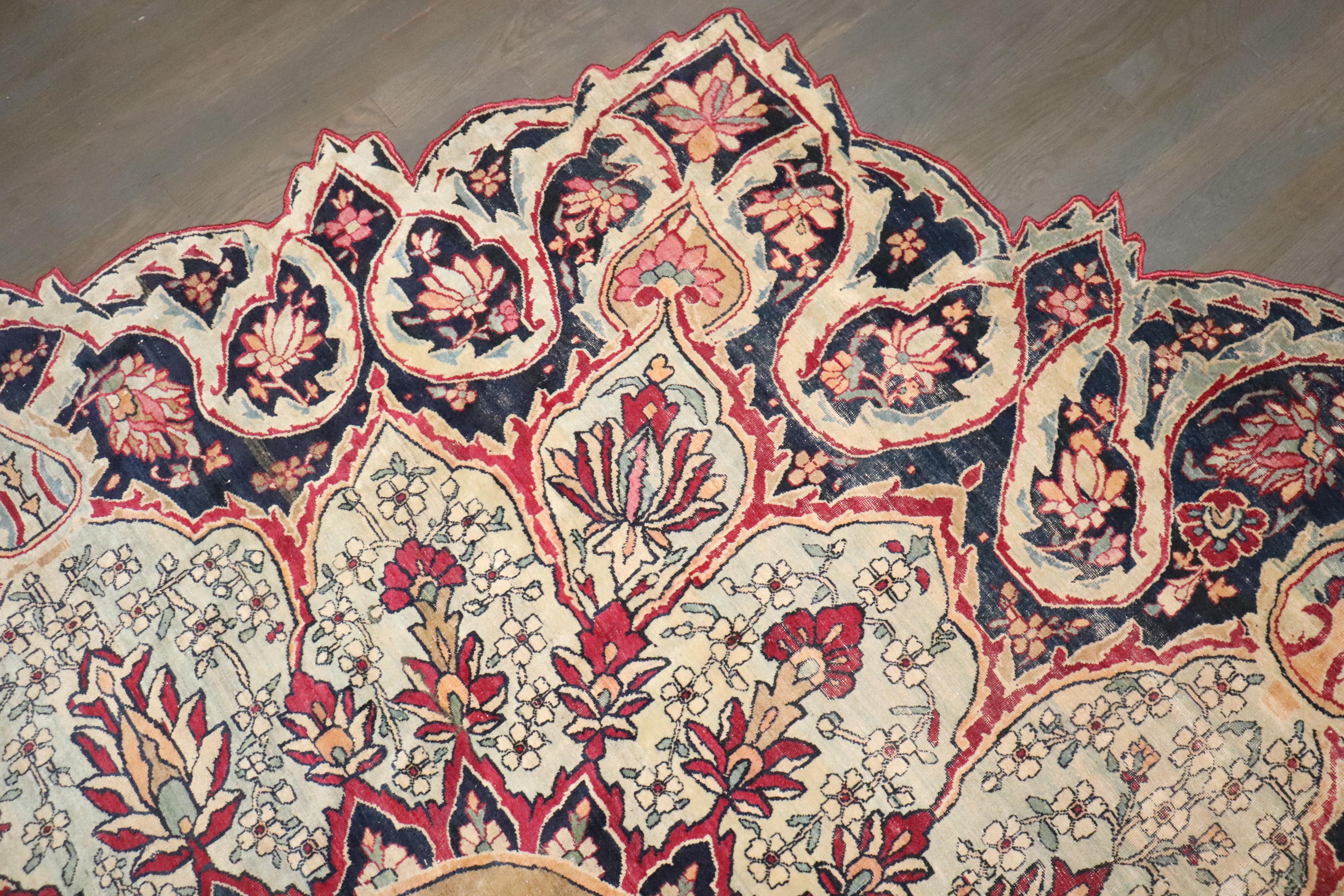 XIXe siècle Zabihi Collection Rare Persian Tabriz Medallion Scalloped Oval Rondel Rug en vente