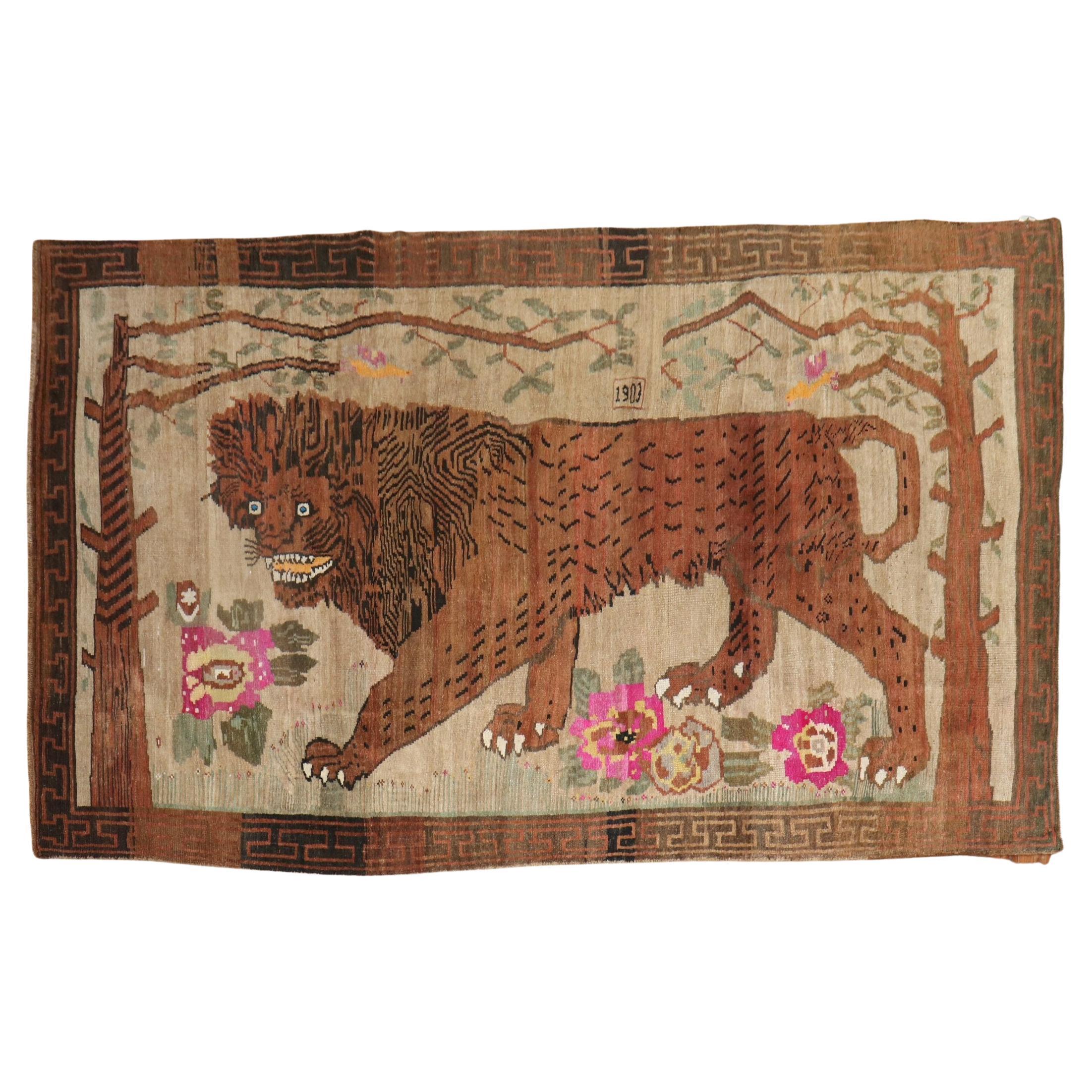 Zabihi Collection Rare Room size Lion Turkish Rug Dated 1903