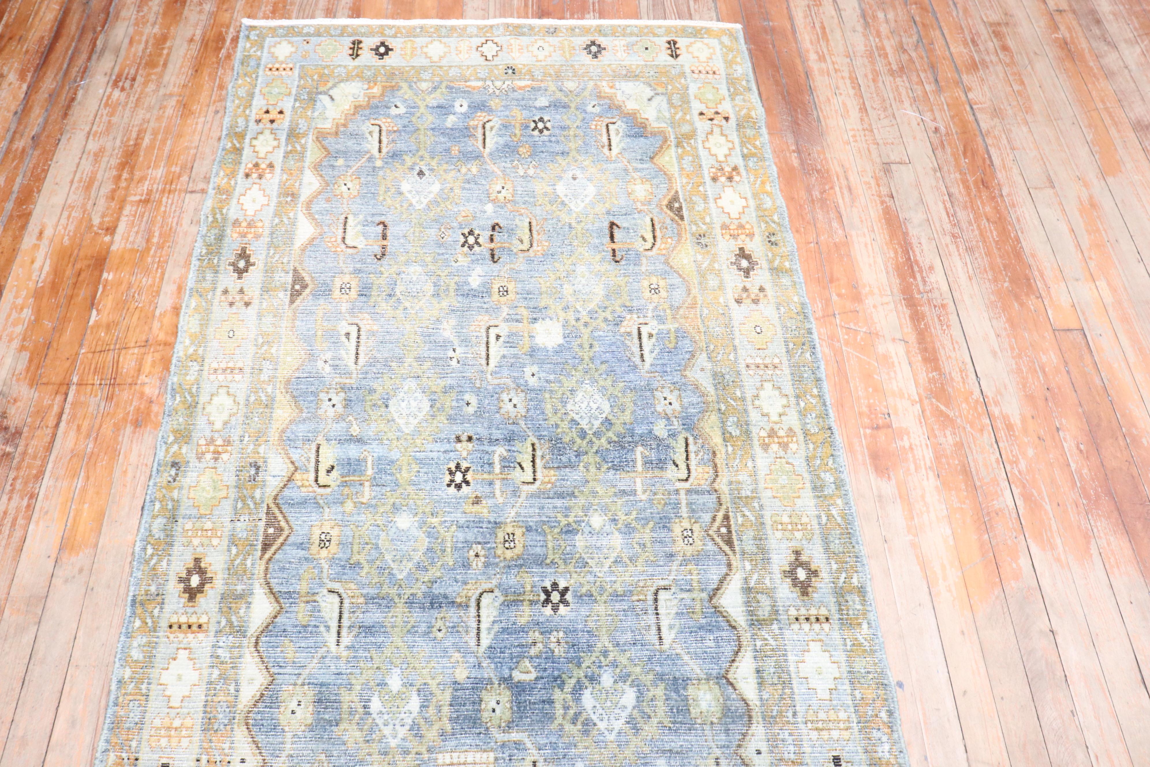 Hand-Woven Zabihi Collection Rare Wide Long Green Antique Persian Malayer Runner For Sale