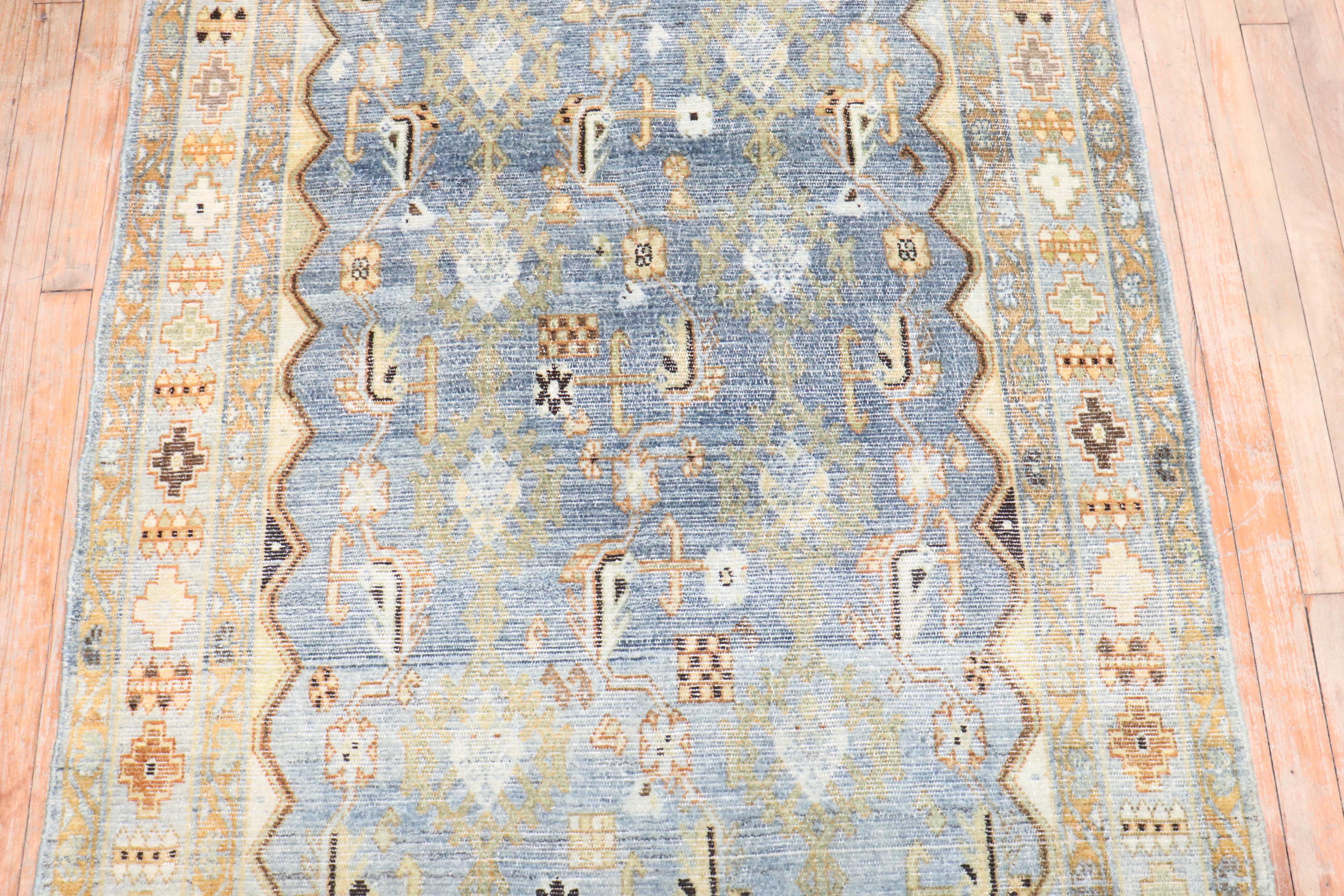 Zabihi Collection Rare Wide Long Green Antique Persian Malayer Runner In Good Condition For Sale In New York, NY