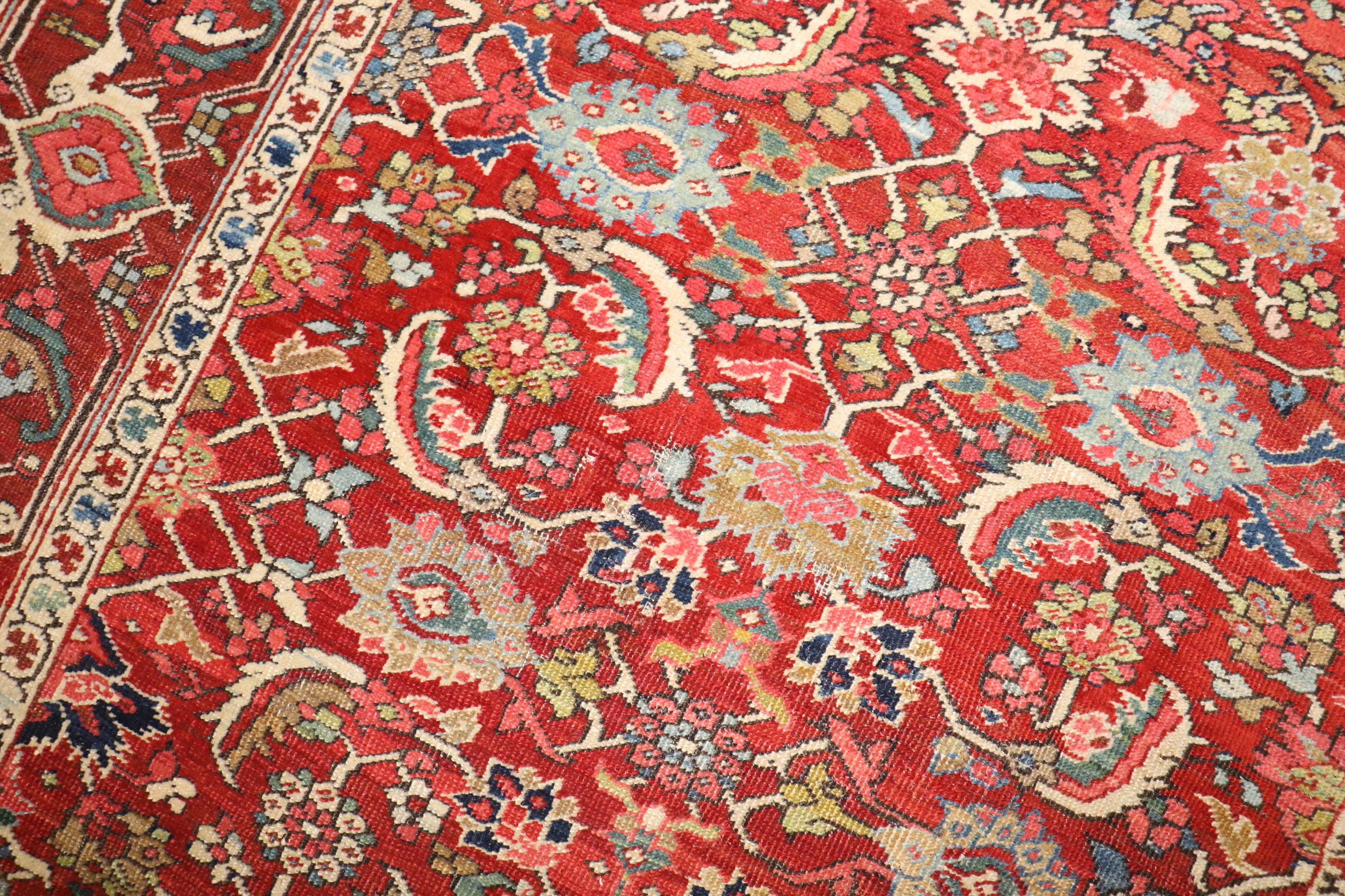 Wool Zabihi Collection Red Antique Persian Serapi Rug For Sale