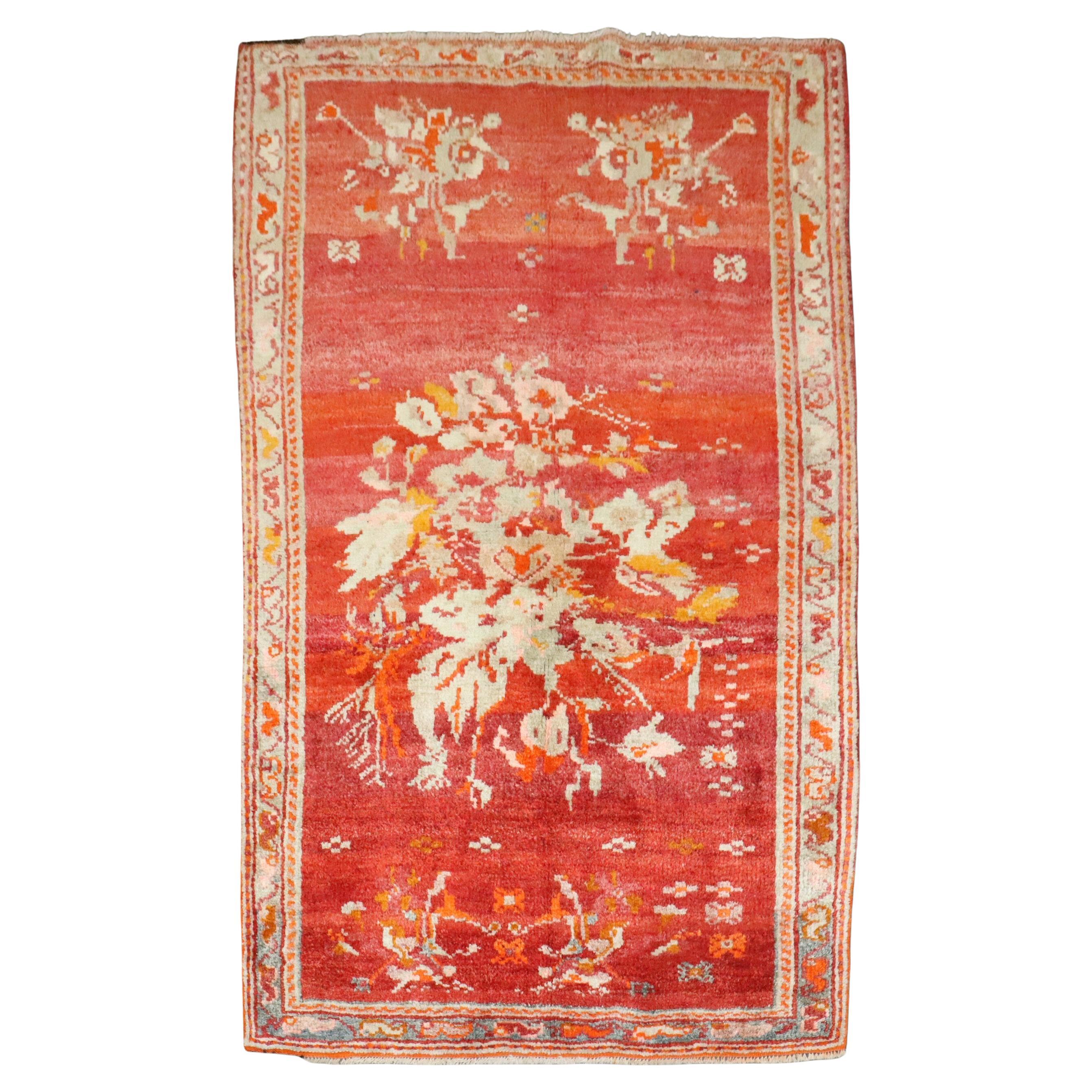 Zabihi Collection Rot Antike Türkische Ghiordes Flower Power Teppich