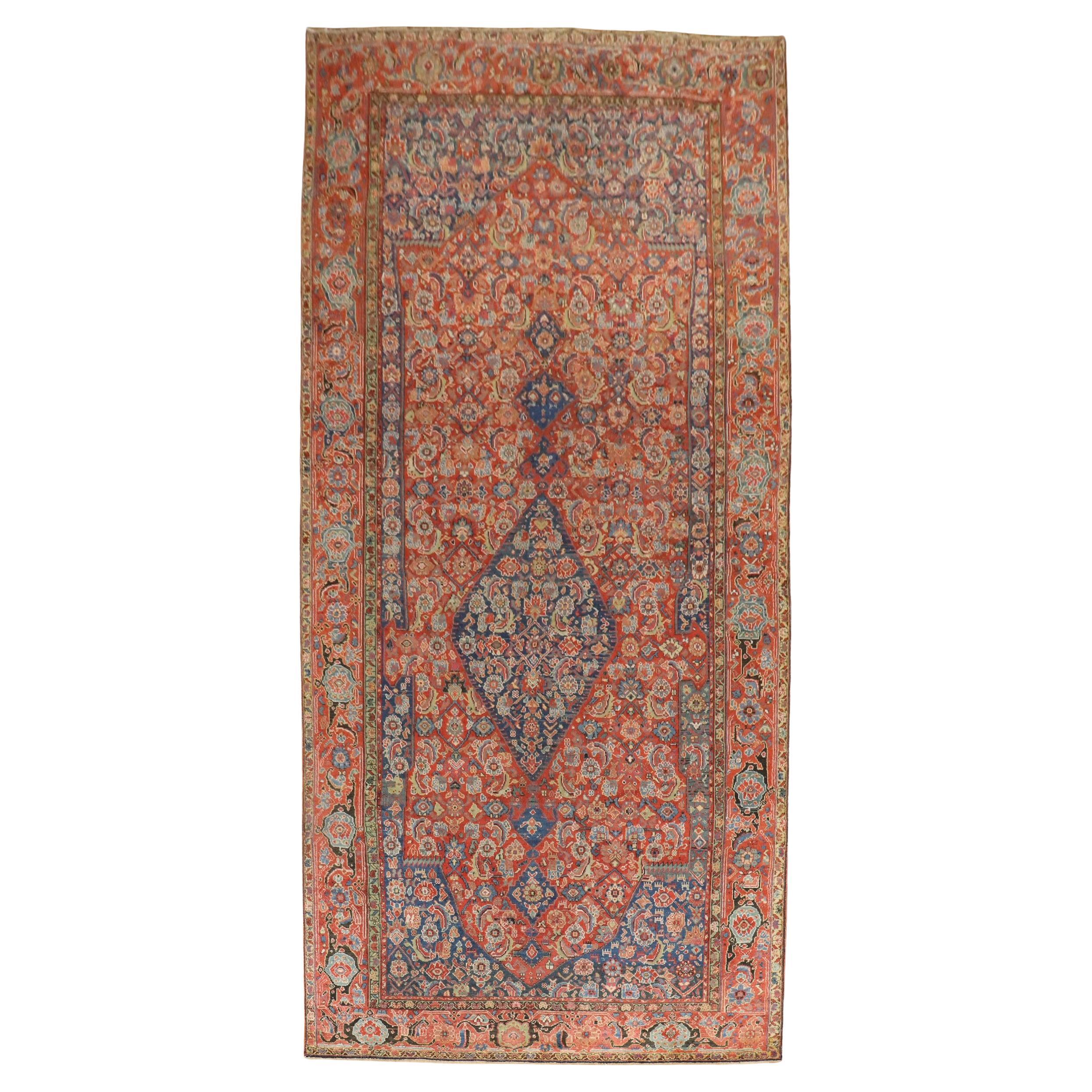 Zabihi Collection Red Blue Persian Corridor Rug