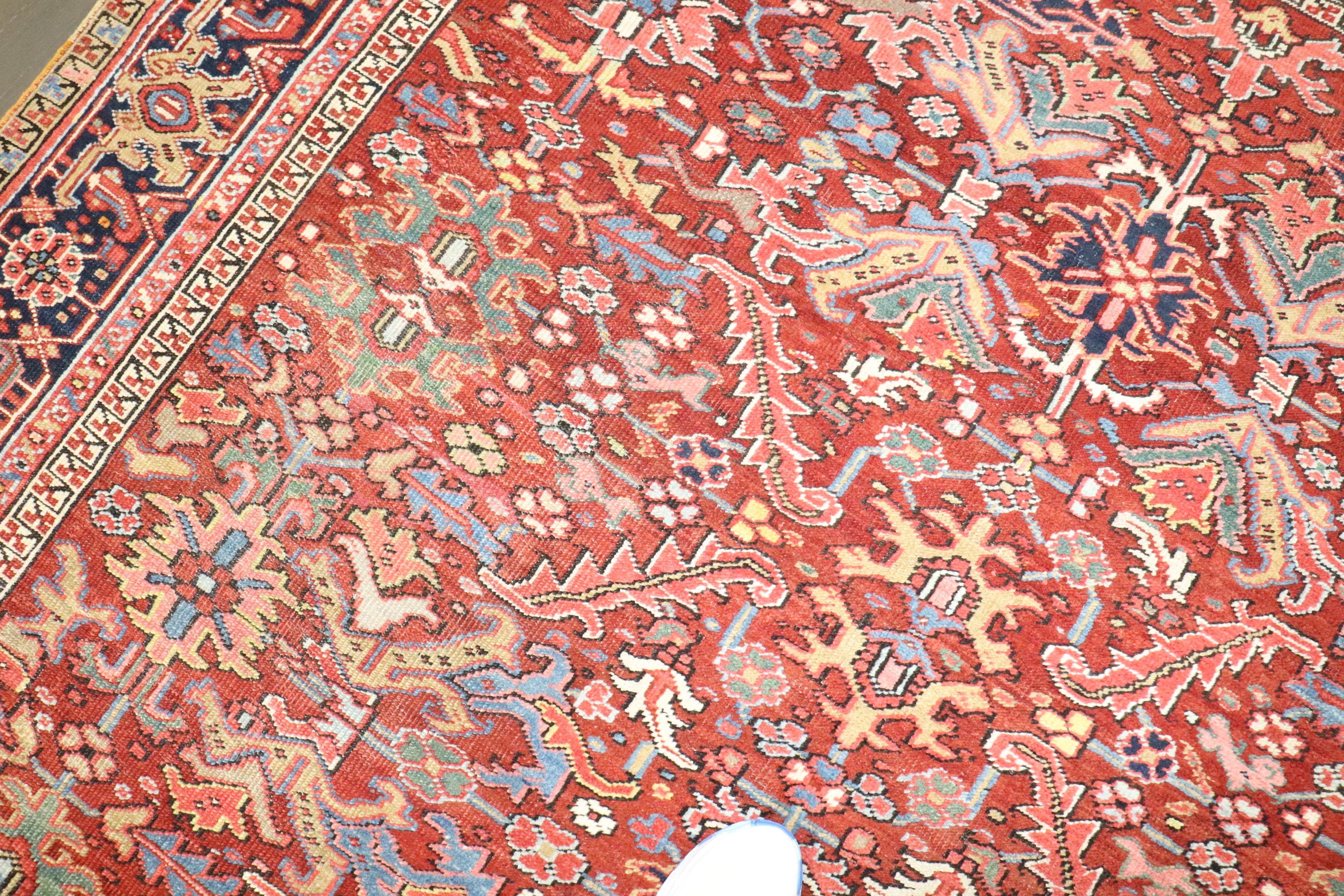 Zabihi Collection Red Colorful Antique Persian Heriz Rug For Sale 3
