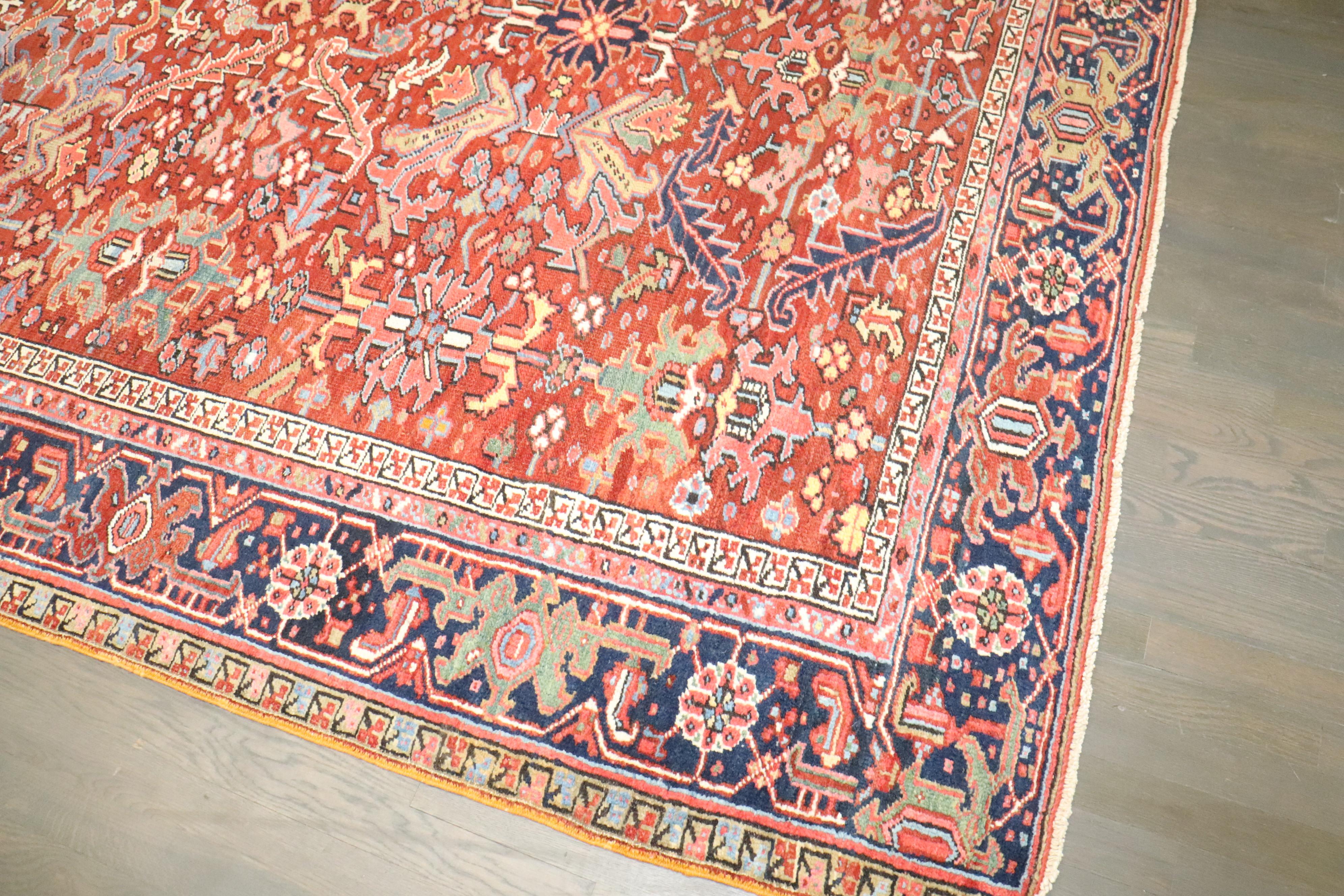 Zabihi Collection Red Colorful Antique Persian Heriz Rug For Sale 6