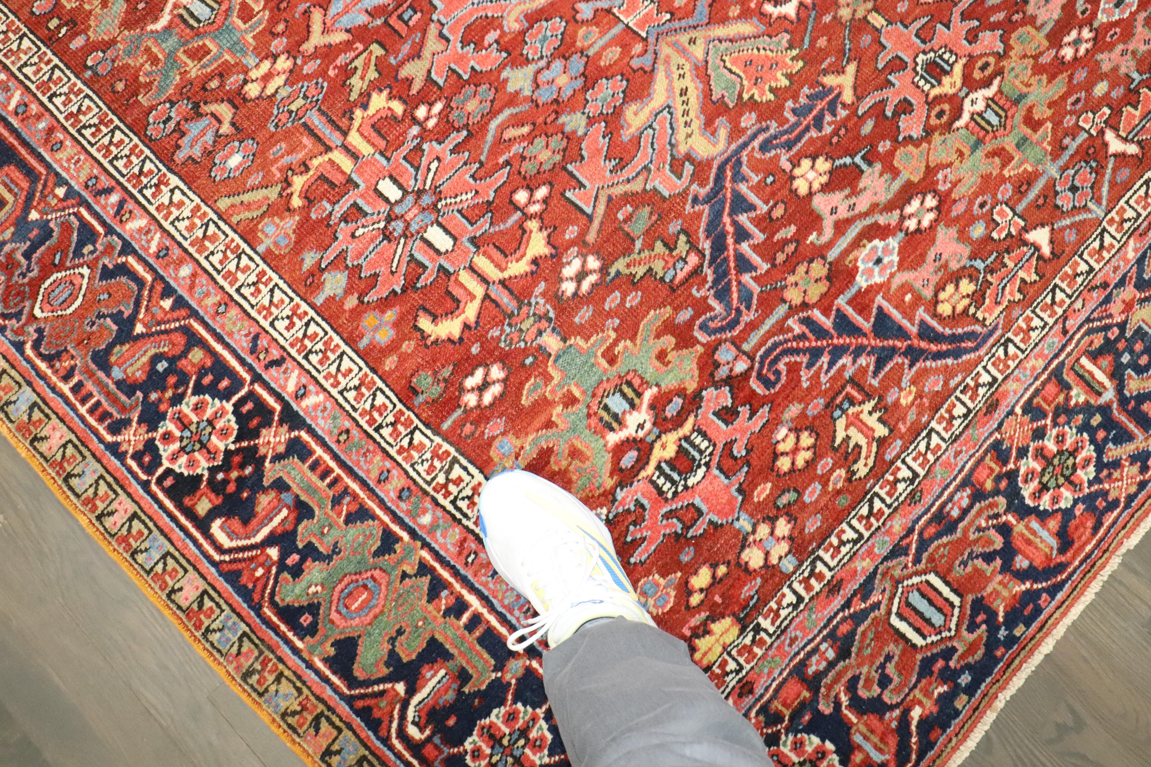 Zabihi Collection Red Colorful Antique Persian Heriz Rug For Sale 7