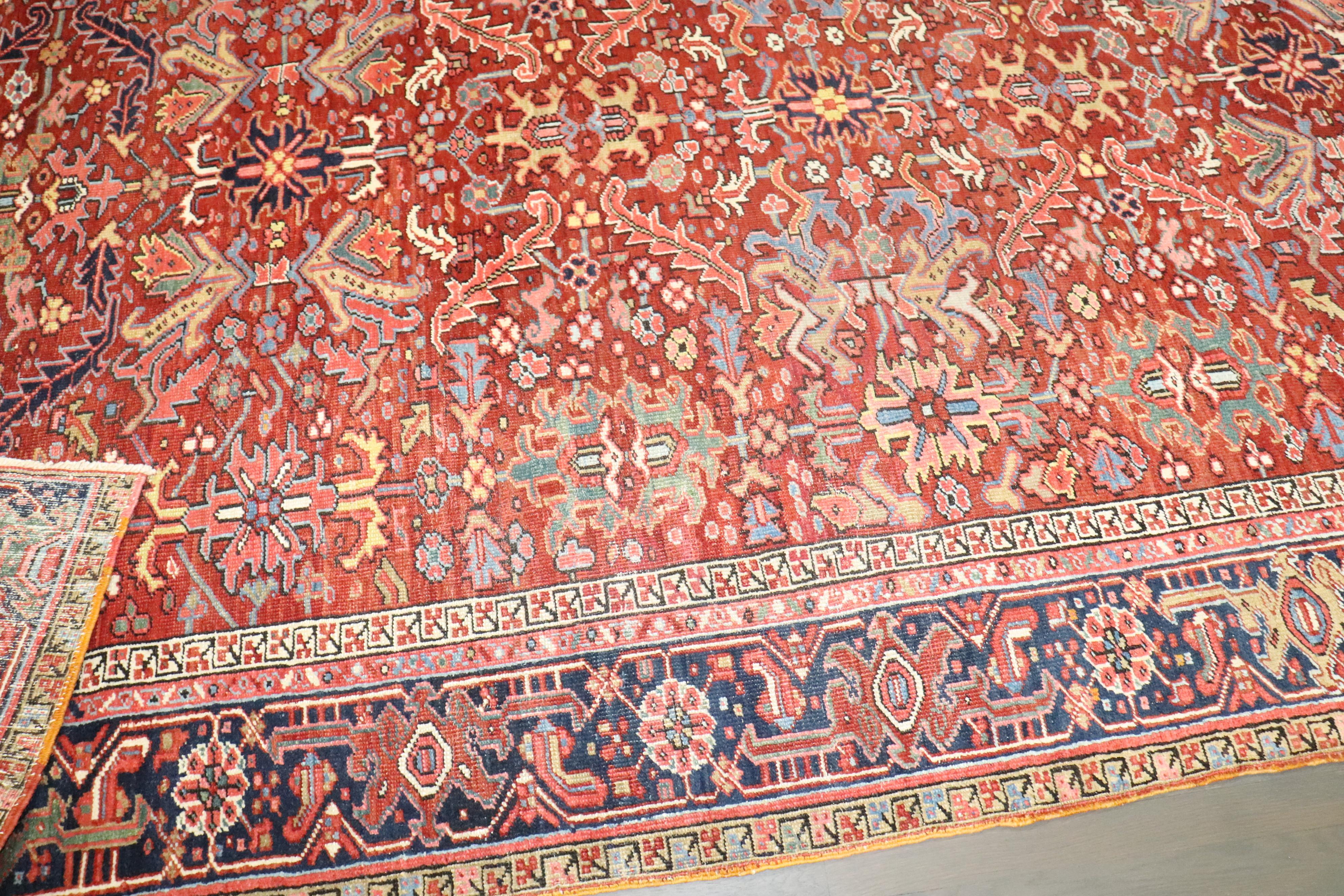 Zabihi Collection Red Colorful Antique Persian Heriz Rug For Sale 8