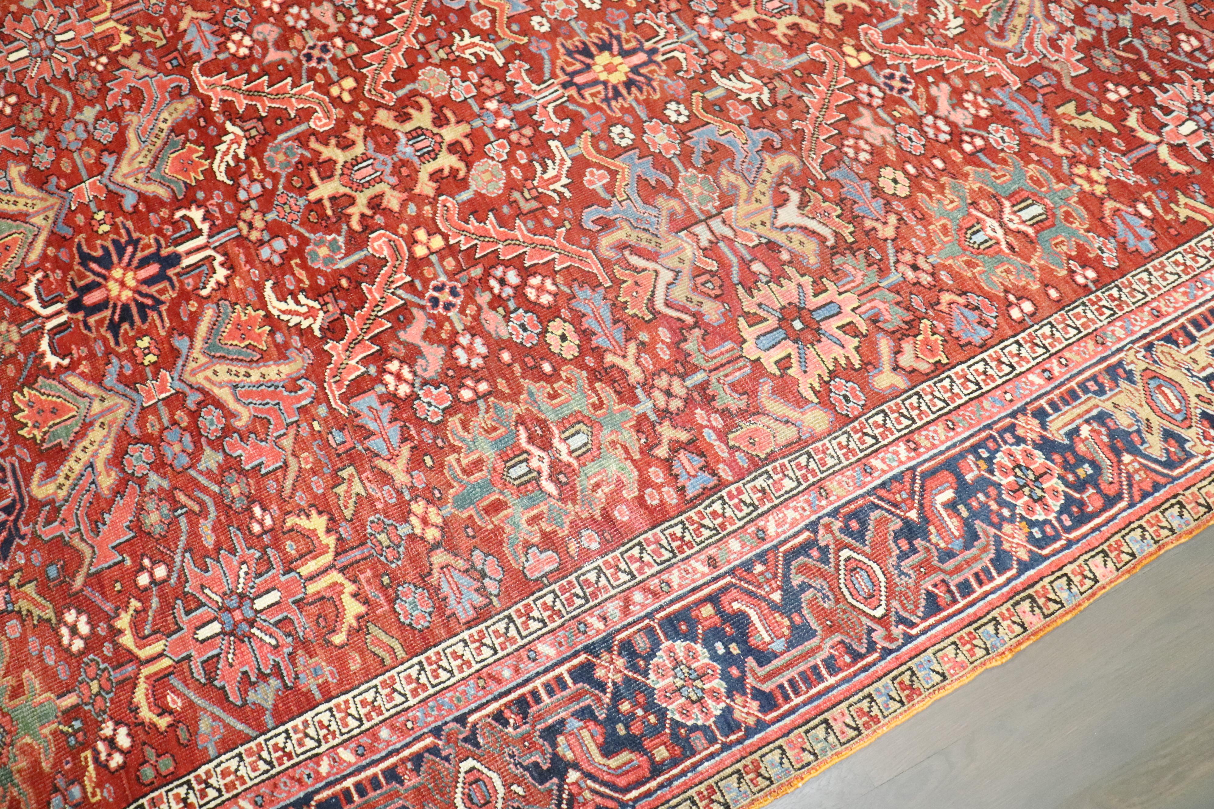 Zabihi Collection Red Colorful Antique Persian Heriz Rug For Sale 9