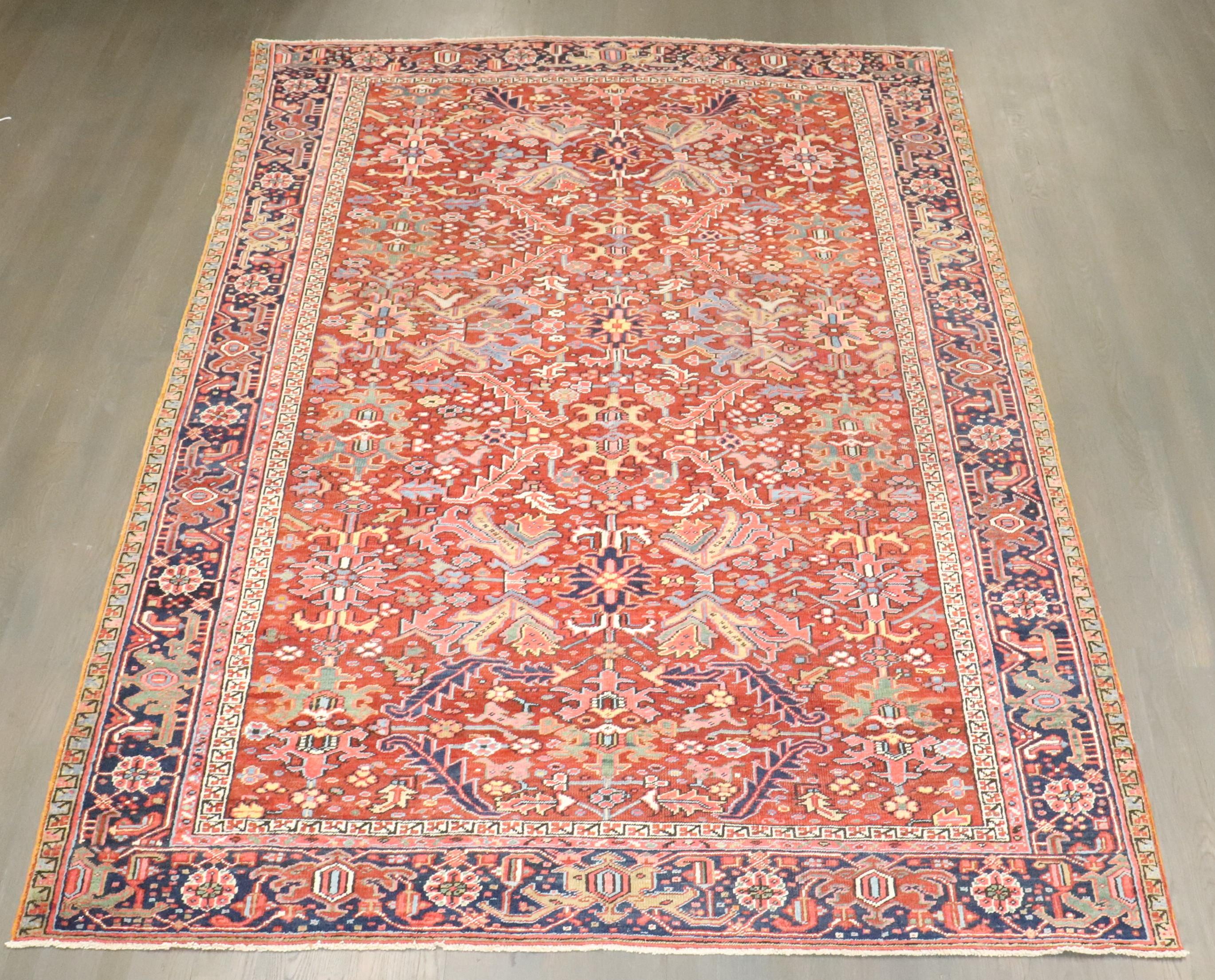 Zabihi Collection Red Colorful Antique Persian Heriz Rug For Sale 10