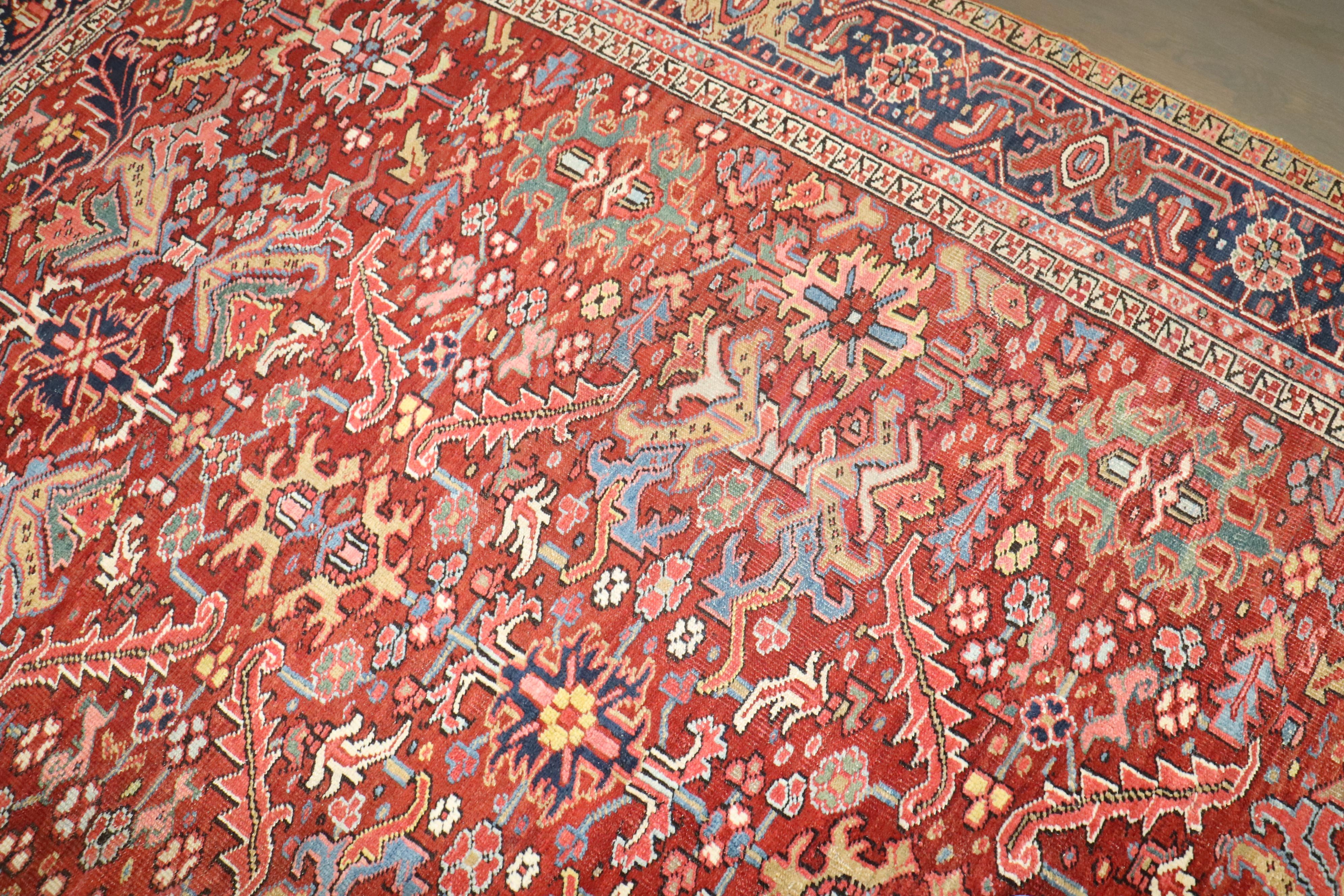 Heriz Serapi Zabihi Collection Red Colorful Antique Persian Heriz Rug For Sale
