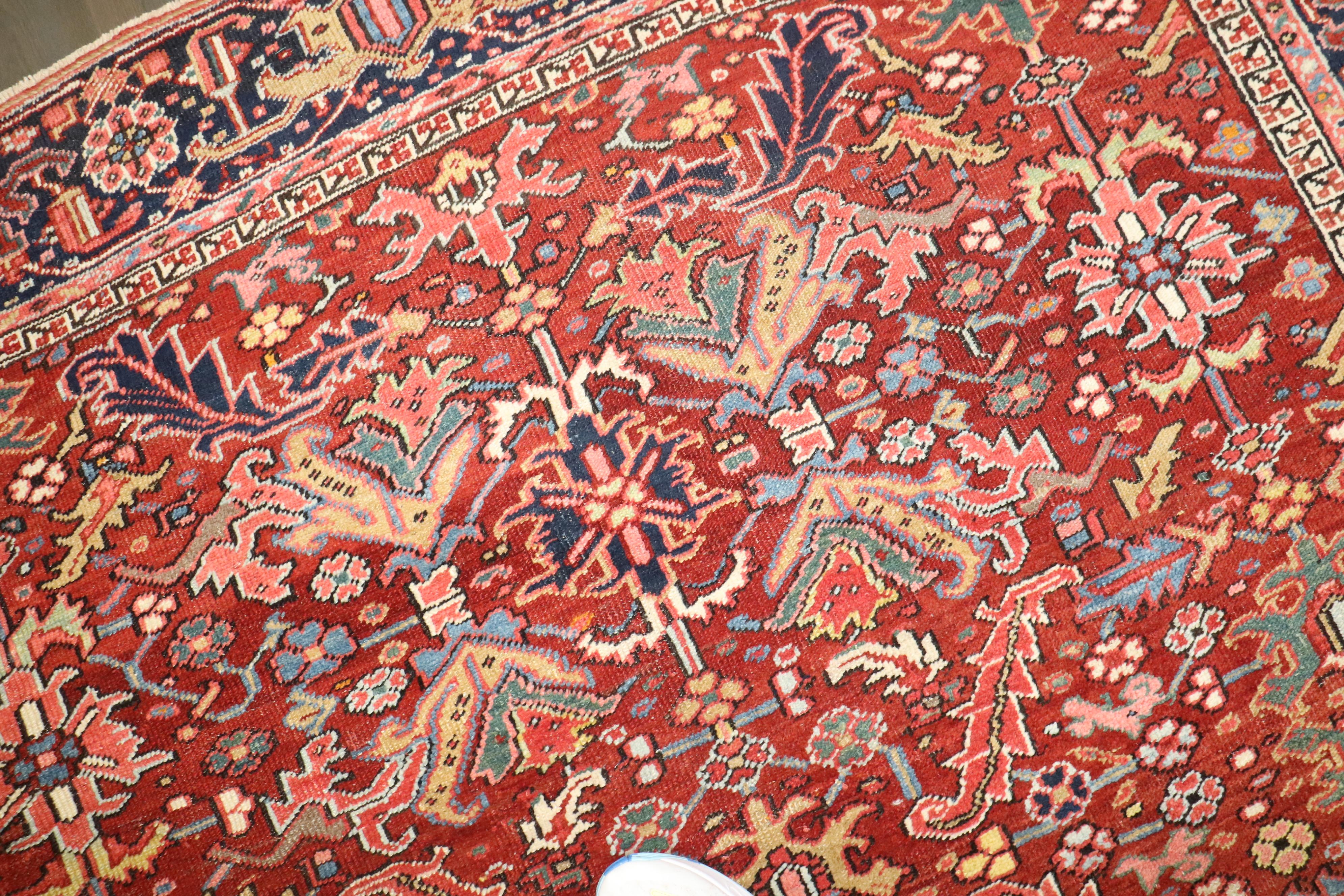 Hand-Woven Zabihi Collection Red Colorful Antique Persian Heriz Rug For Sale