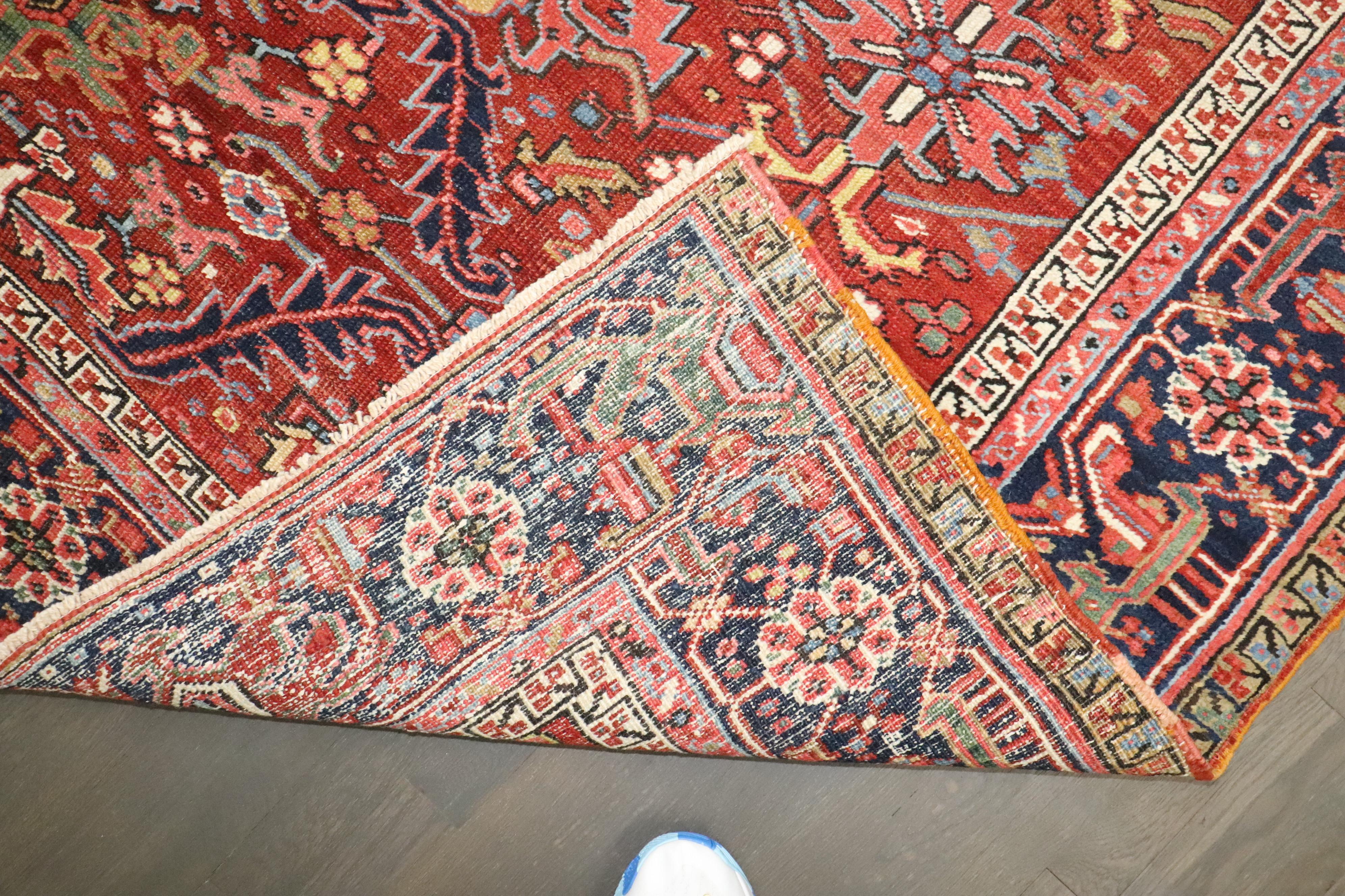 20th Century Zabihi Collection Red Colorful Antique Persian Heriz Rug For Sale