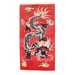 Colección Zabihi Alfombra Tibetana Vintage Dragón Rojo