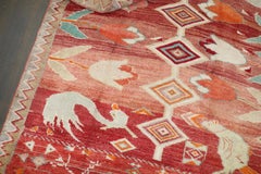Zabihi Collection Red Floral Horse Goat Pigeon Vintage Rug