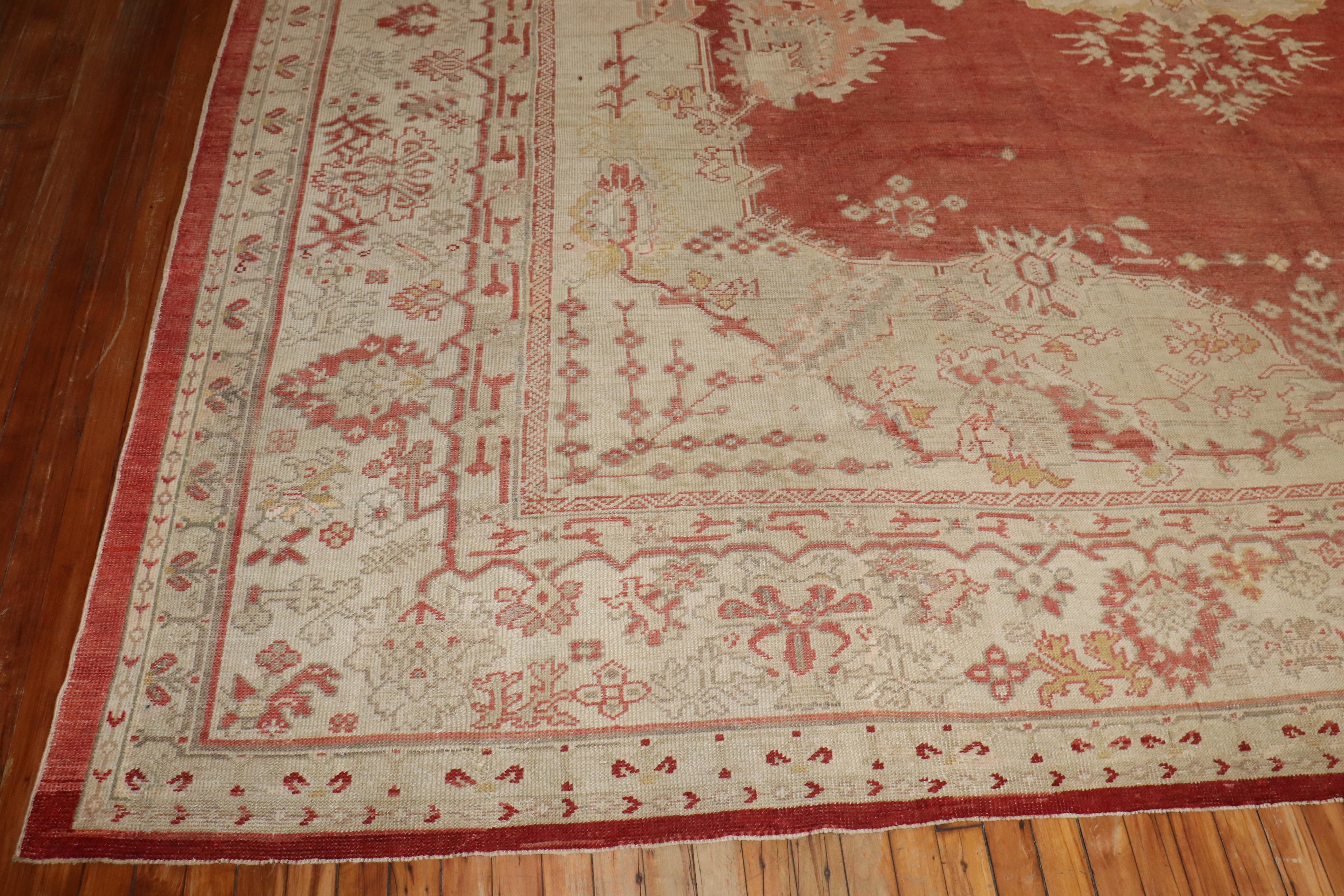 Turkish Zabihi Collection Red Large Square Oversize Antique Oushak Rug For Sale