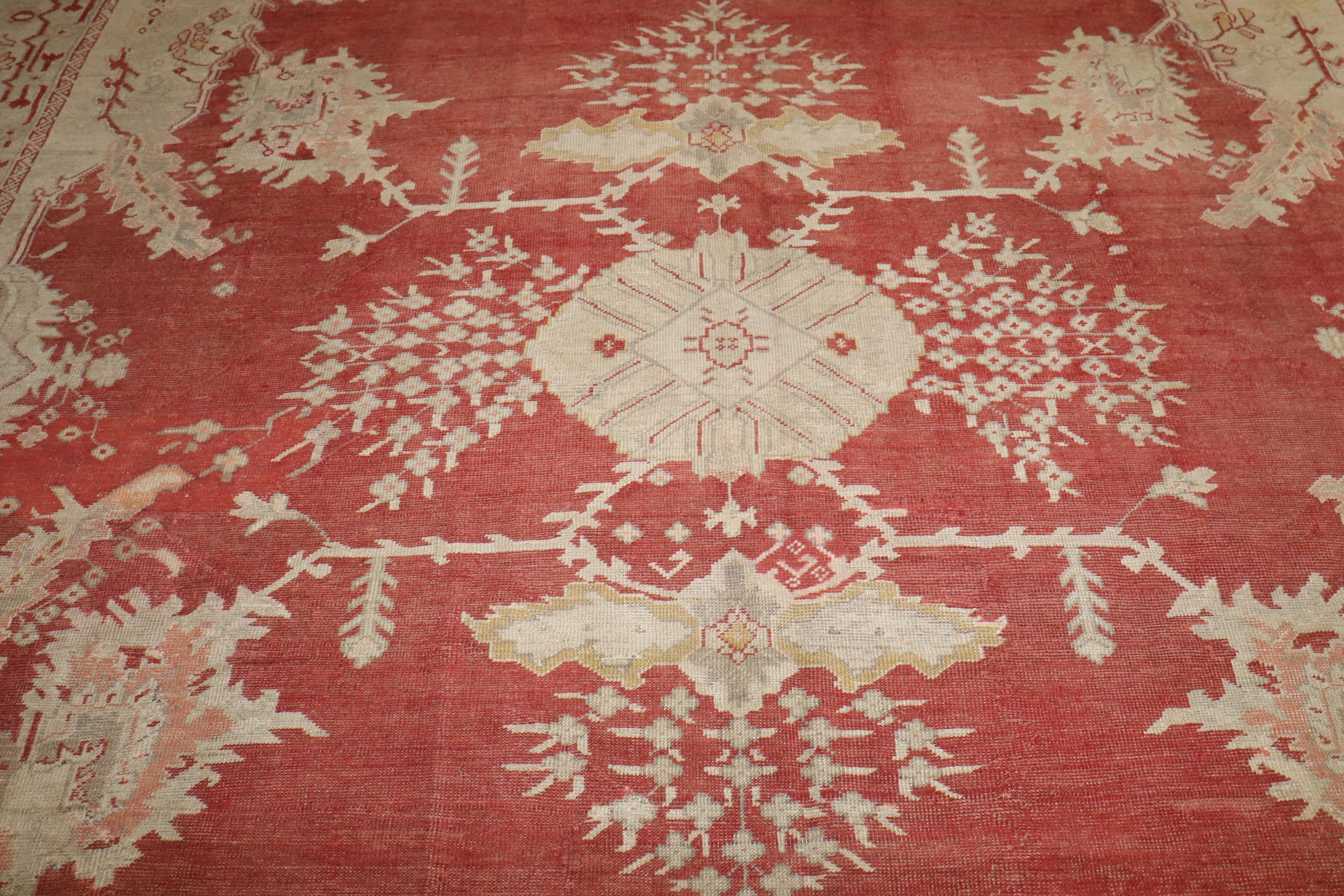Zabihi Collection Red Large Square Oversize Antique Oushak Rug In Good Condition For Sale In New York, NY