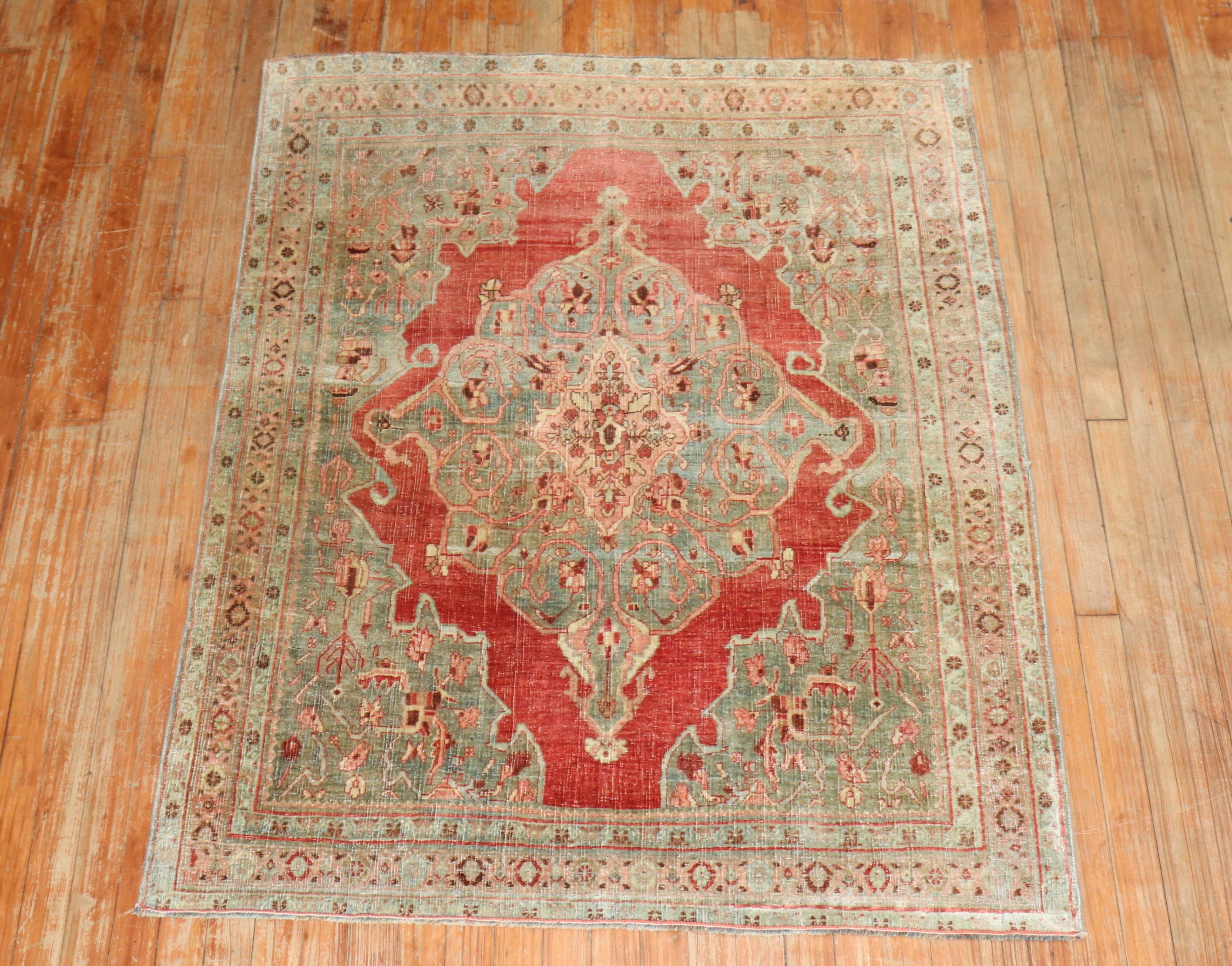 Zabihi Collection Rot Persisch Antik Bidjar Akzent Quadratisch Klein Teppich (Adirondack) im Angebot