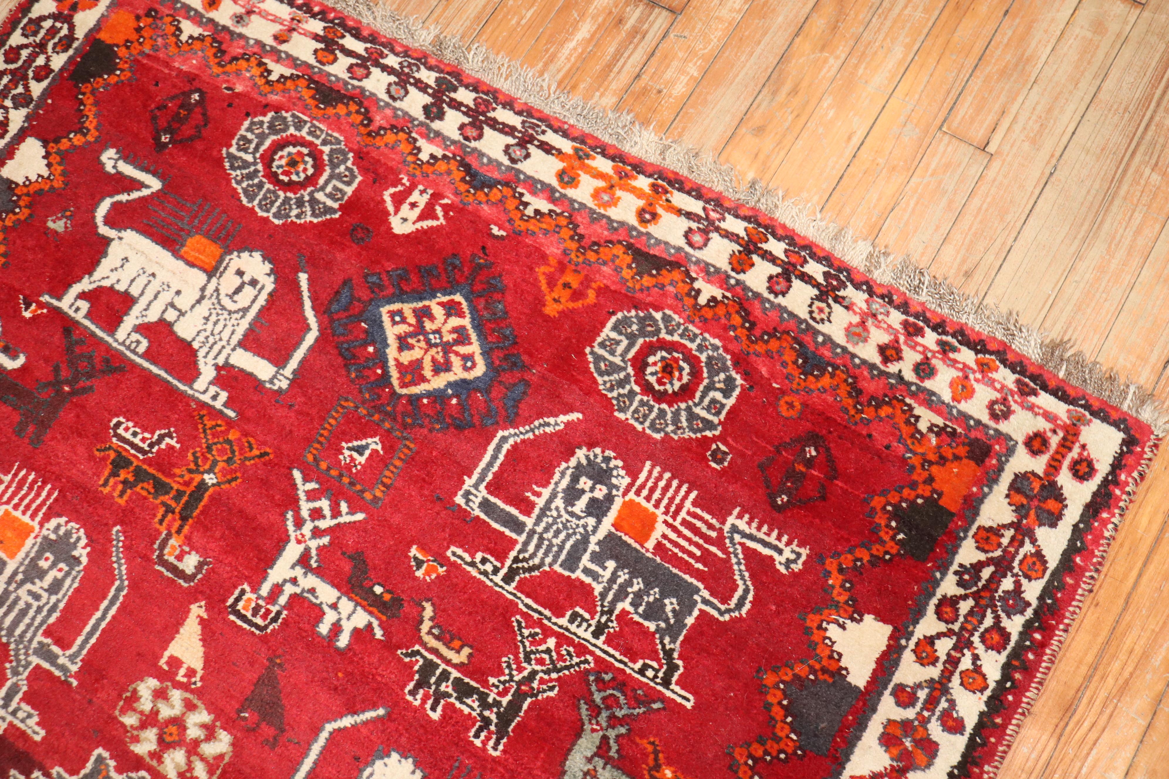 Zabihi Collection Red Persian Pictorial Gabbeh Rug For Sale 1