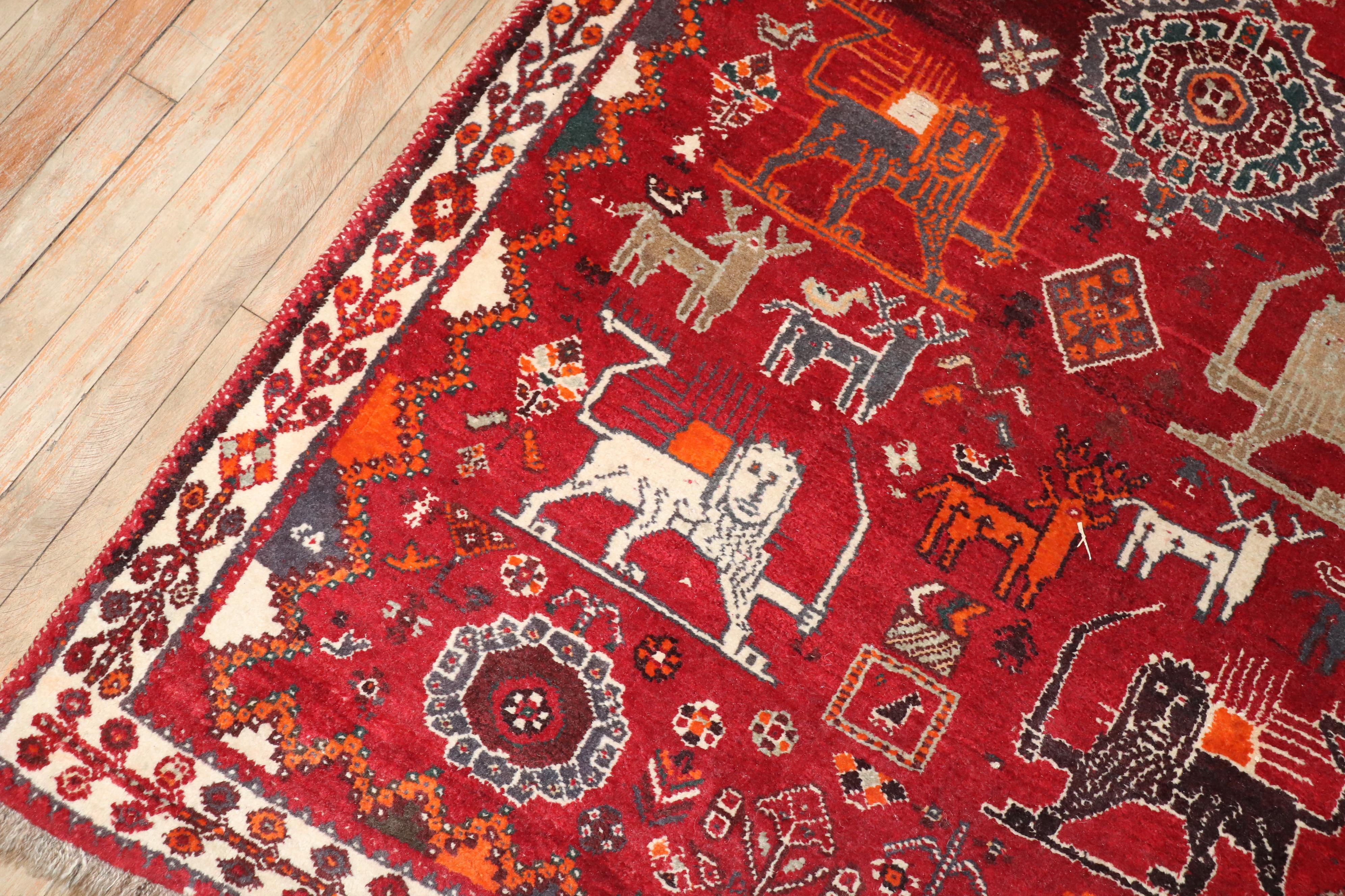 Zabihi Collection Red Persian Pictorial Gabbeh Rug For Sale 2