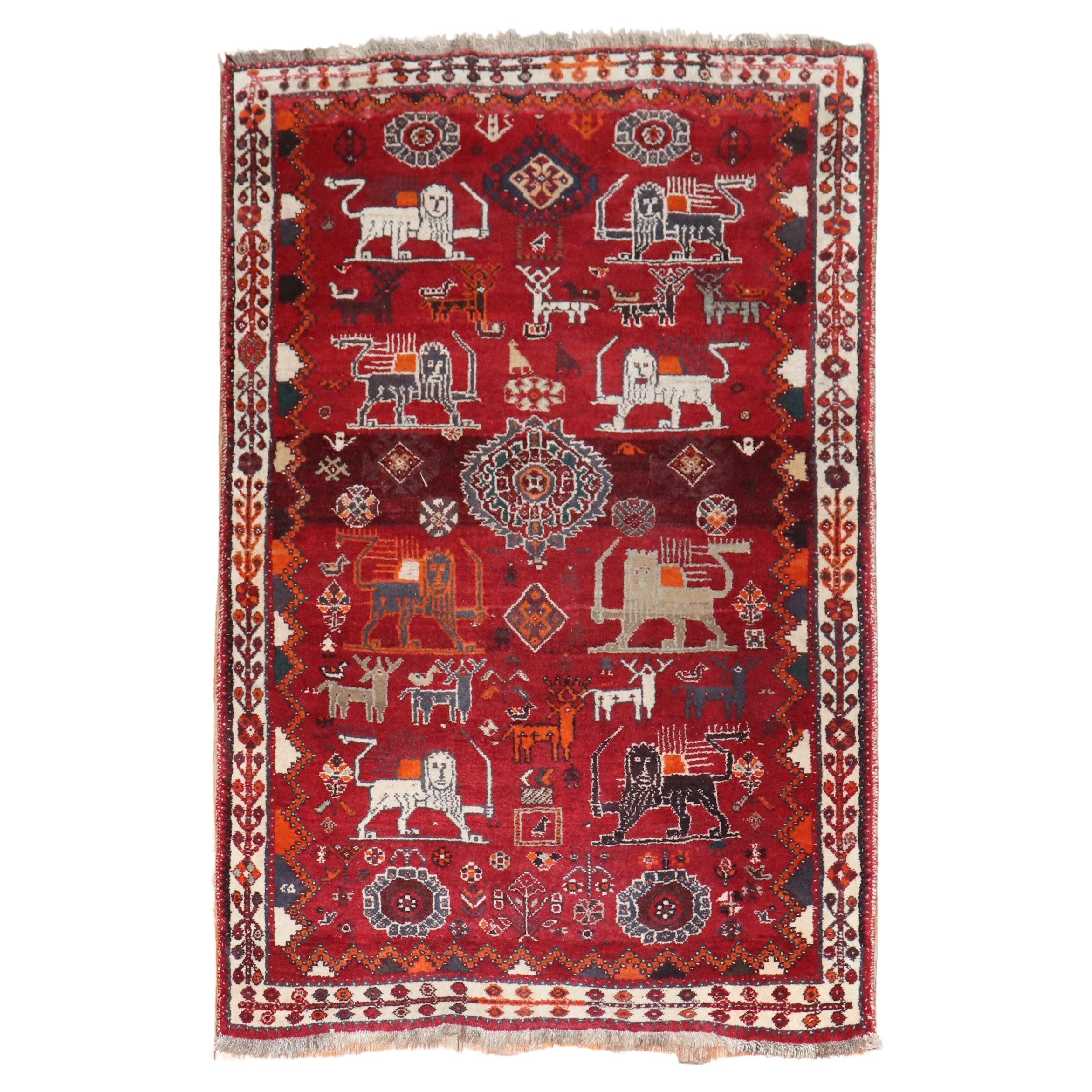 Zabihi Collection Red Persian Pictorial Gabbeh Rug For Sale
