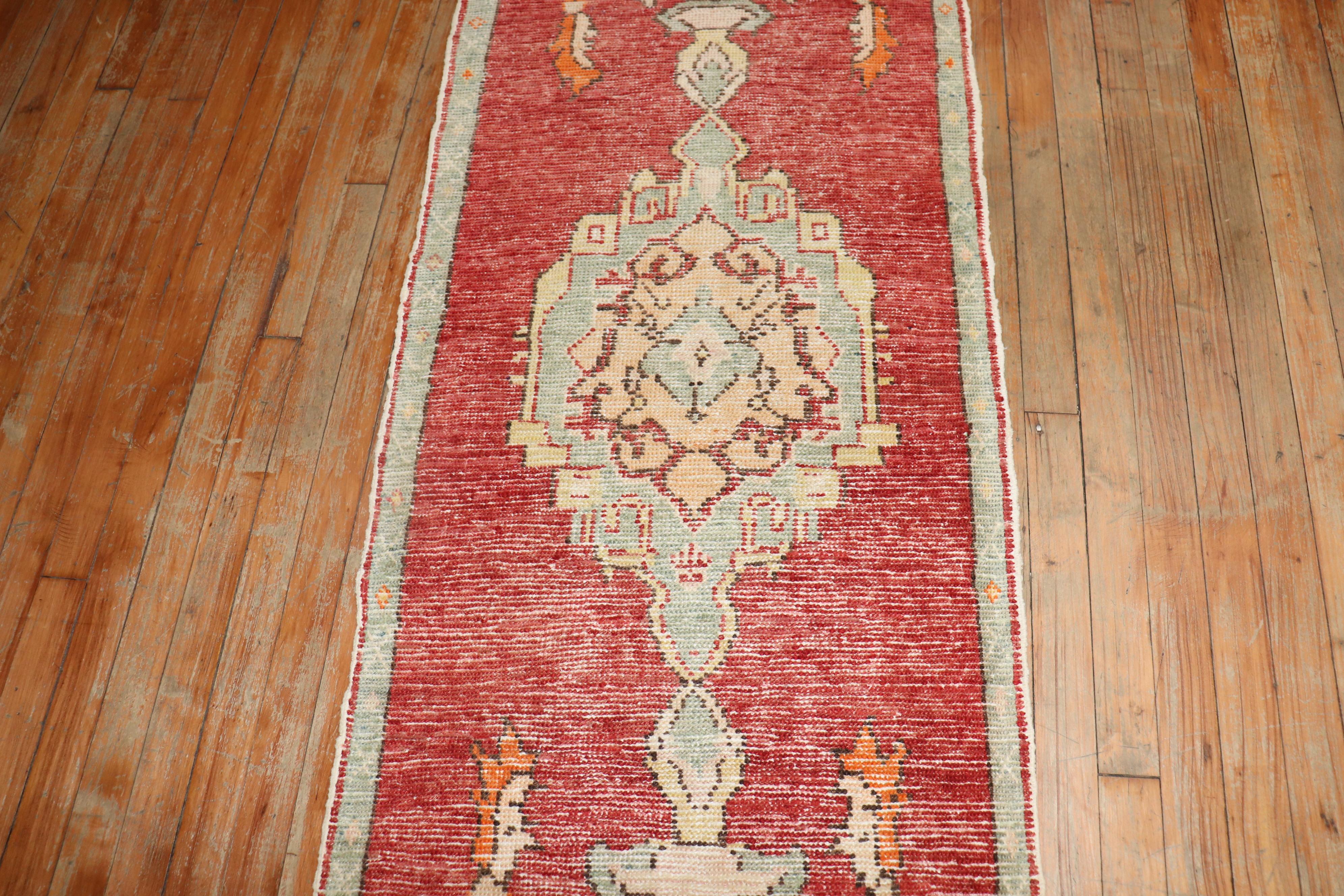 Hand-Woven Zabihi Collection Red Turkish Narrow Runner For Sale