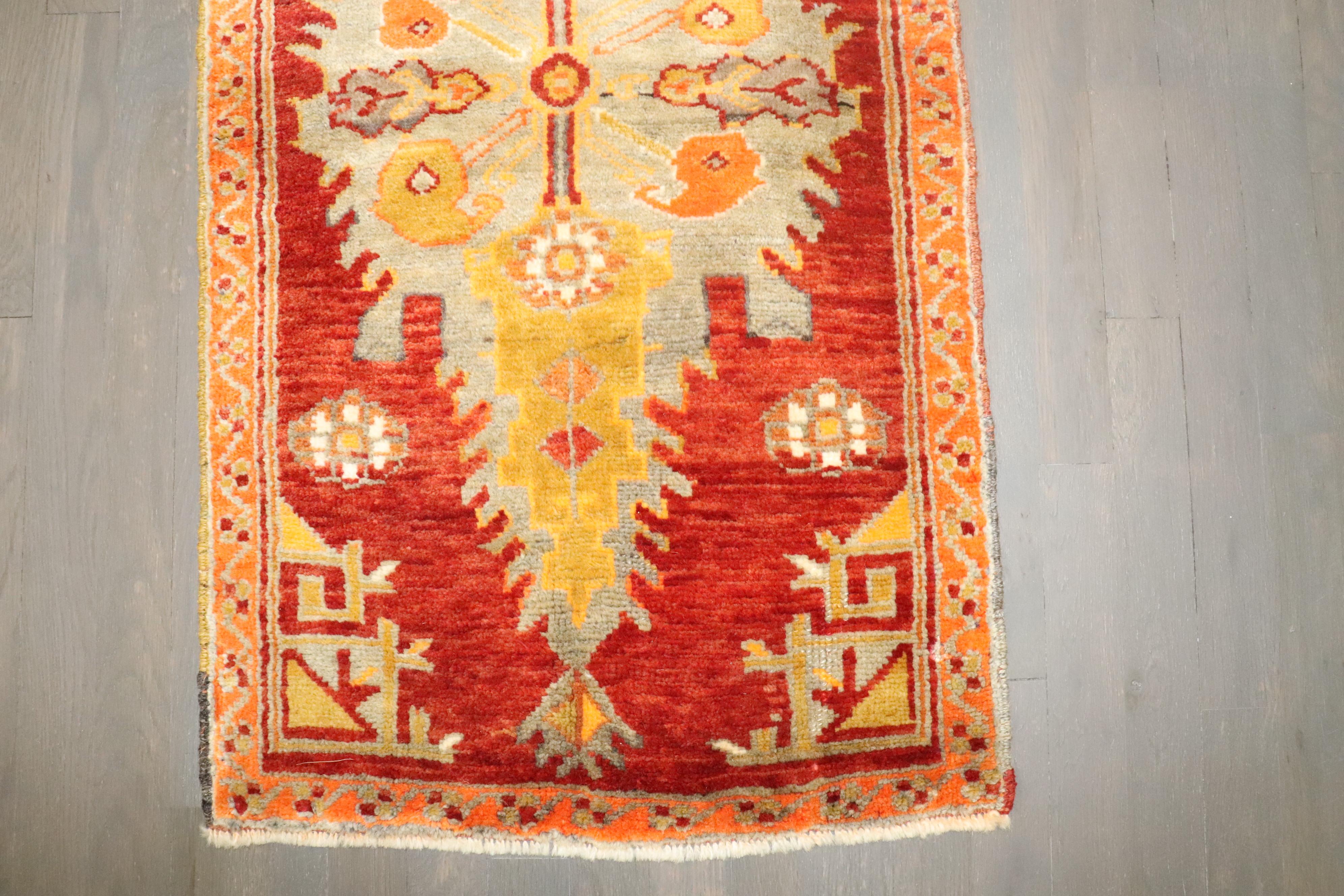 Hand-Woven Zabihi Collection Red Turkish Sivas Small Rug For Sale