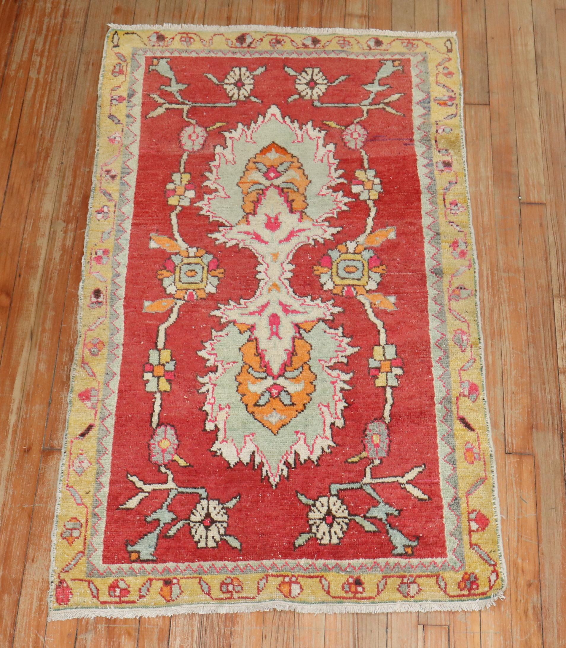 Greco Roman Zabihi Collection Red Vintage Turkish Anatolian Scatter Rug For Sale