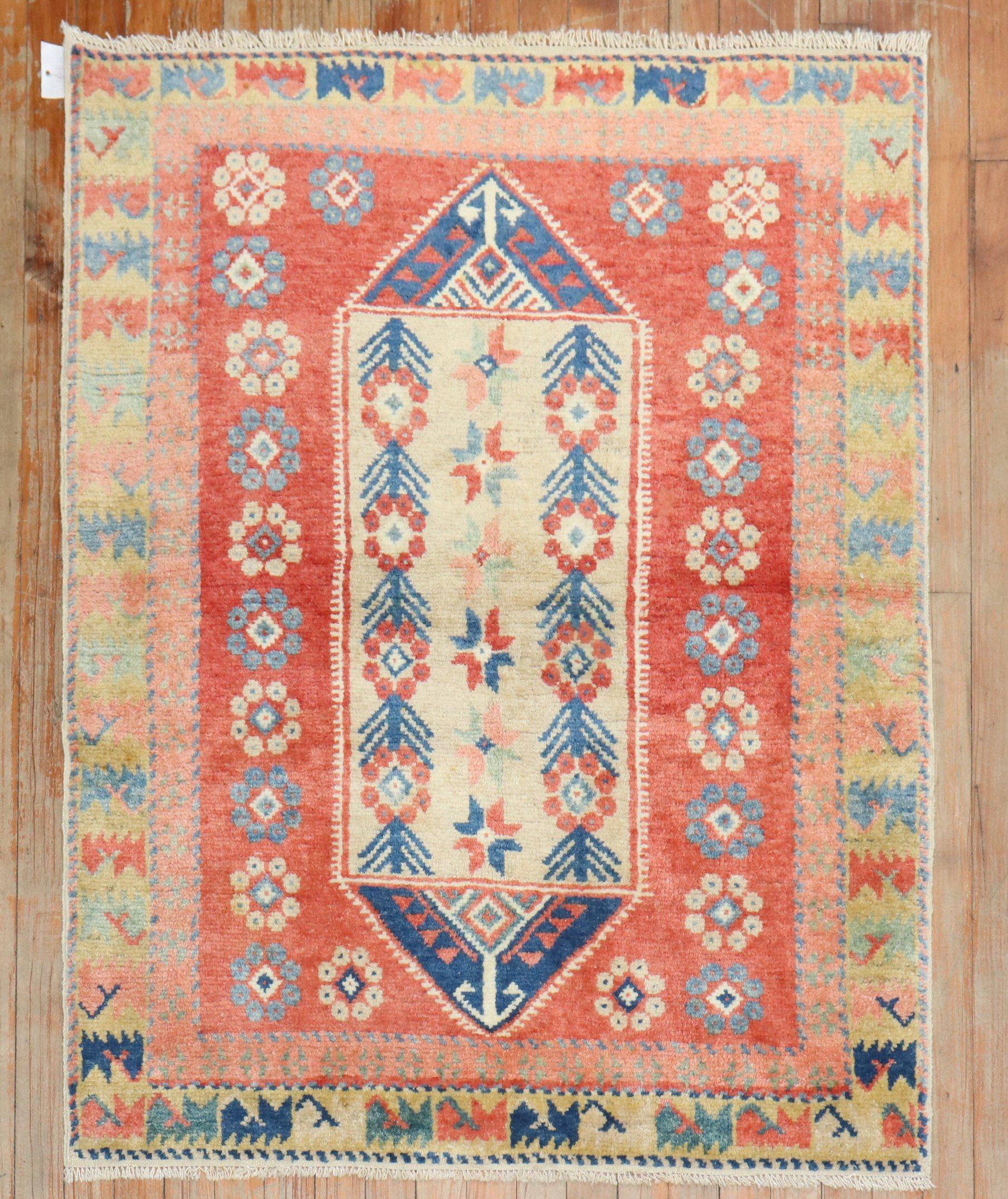 Greco Roman Zabihi Collection Red Vintage Turkish Anatolian Scatter Rug For Sale