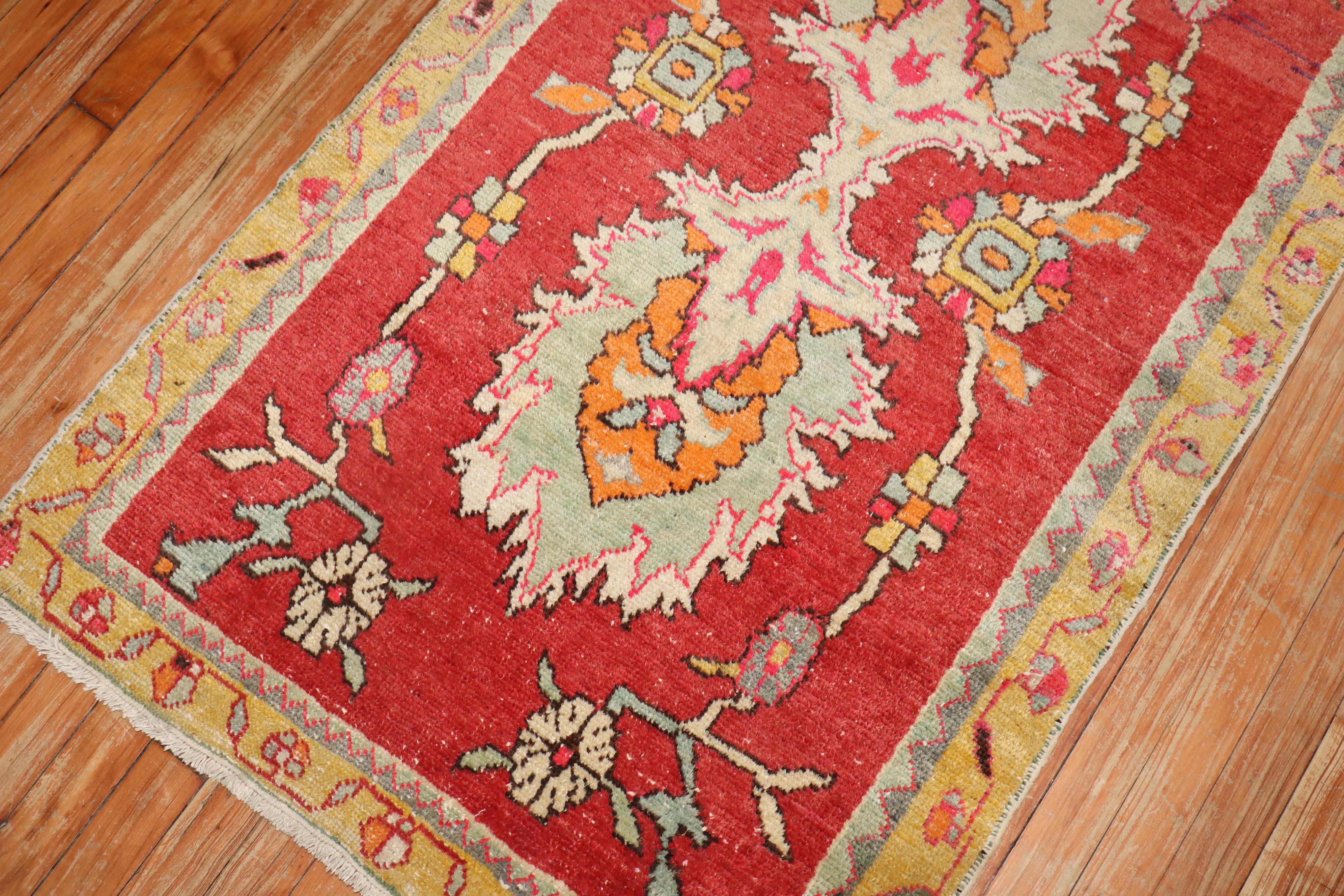 Hand-Knotted Zabihi Collection Red Vintage Turkish Anatolian Scatter Rug For Sale