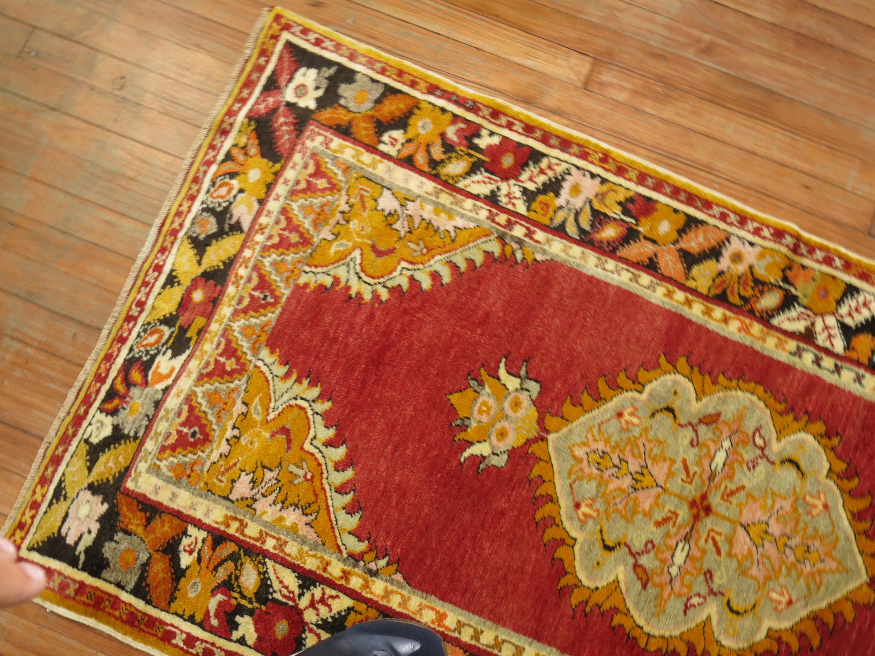 Hand-Knotted Zabihi Collection Red Vintage Turkish Anatolian Scatter Rug For Sale