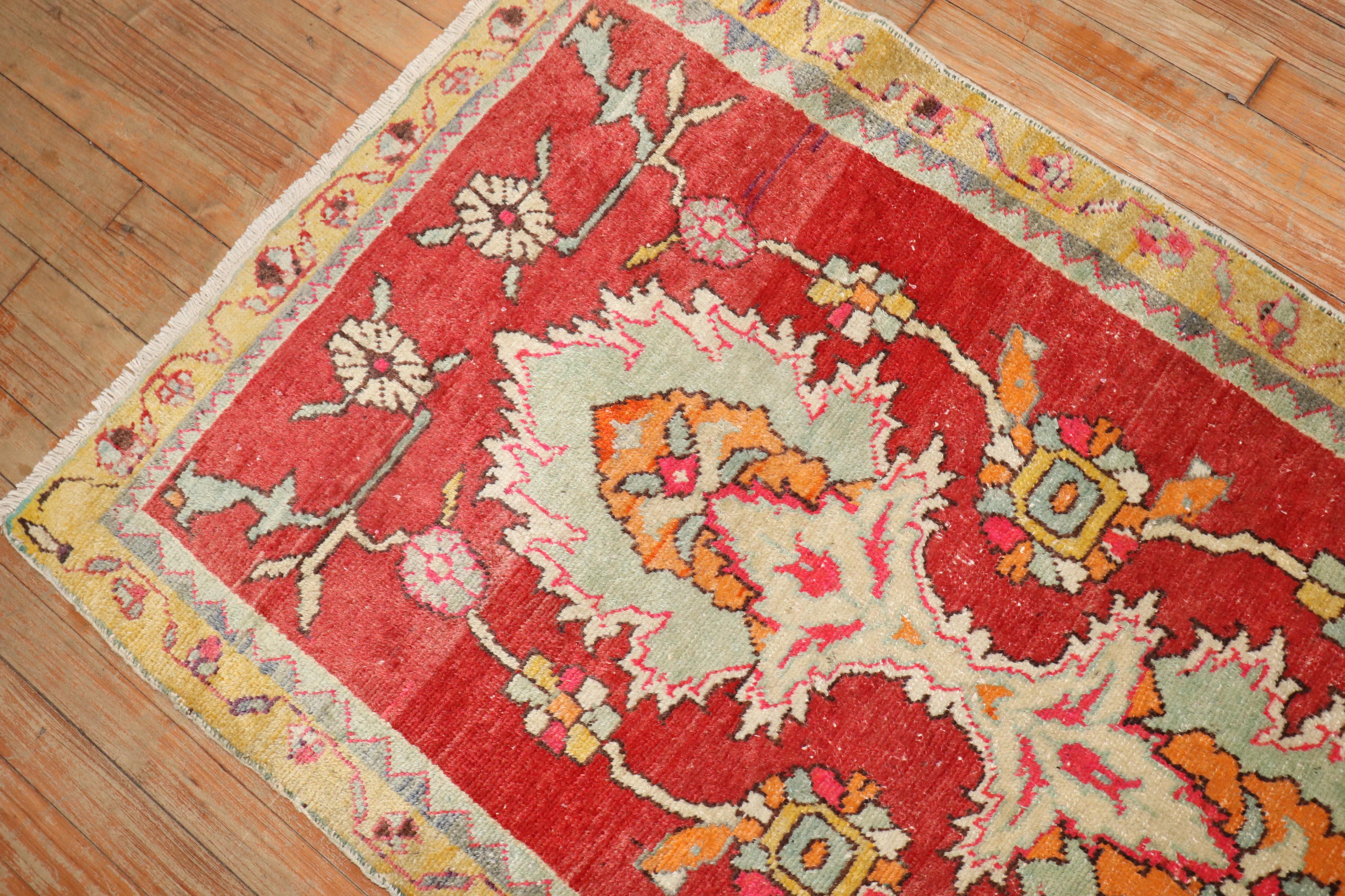 20th Century Zabihi Collection Red Vintage Turkish Anatolian Scatter Rug For Sale