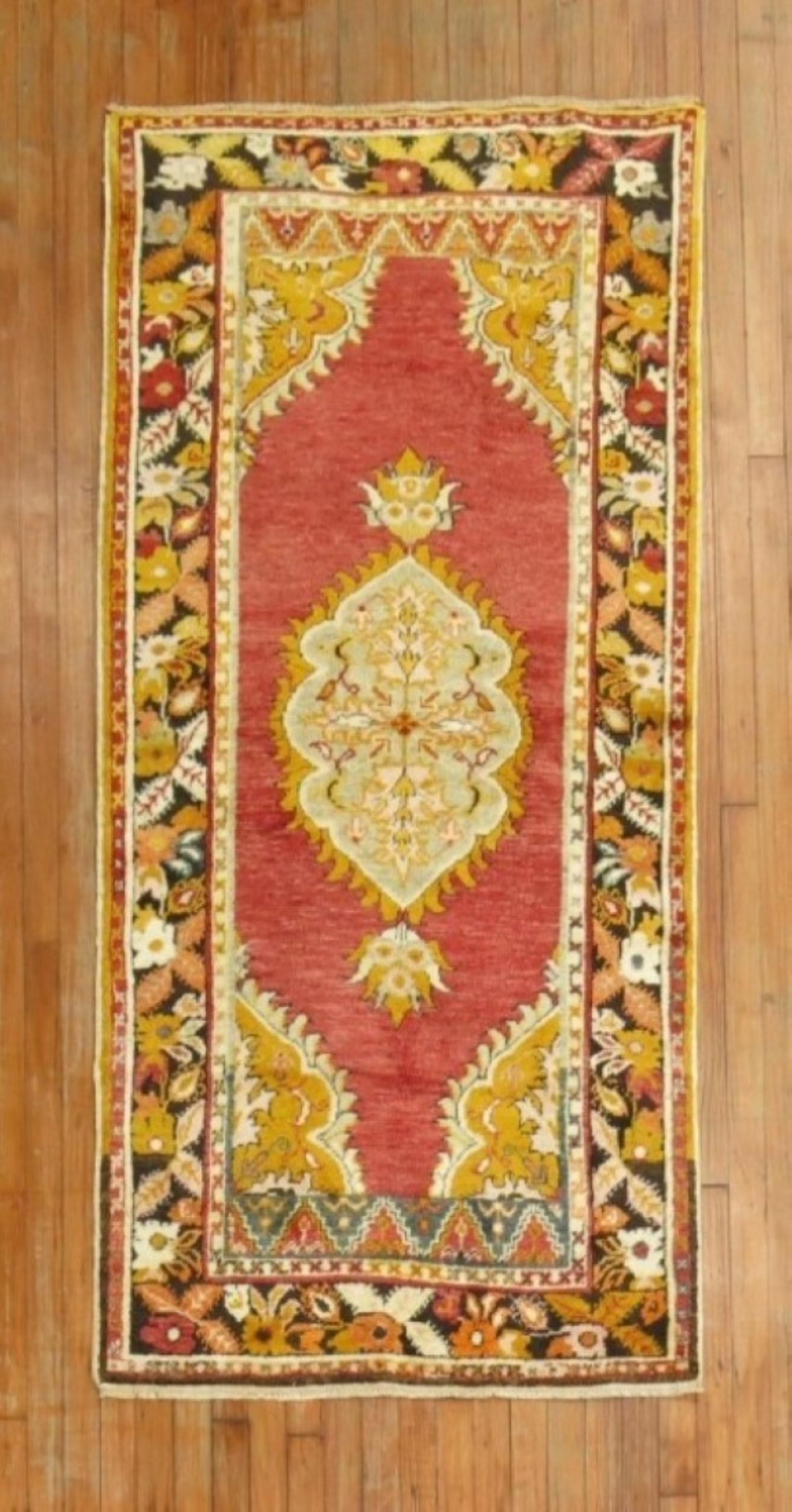 20th Century Zabihi Collection Red Vintage Turkish Anatolian Scatter Rug For Sale