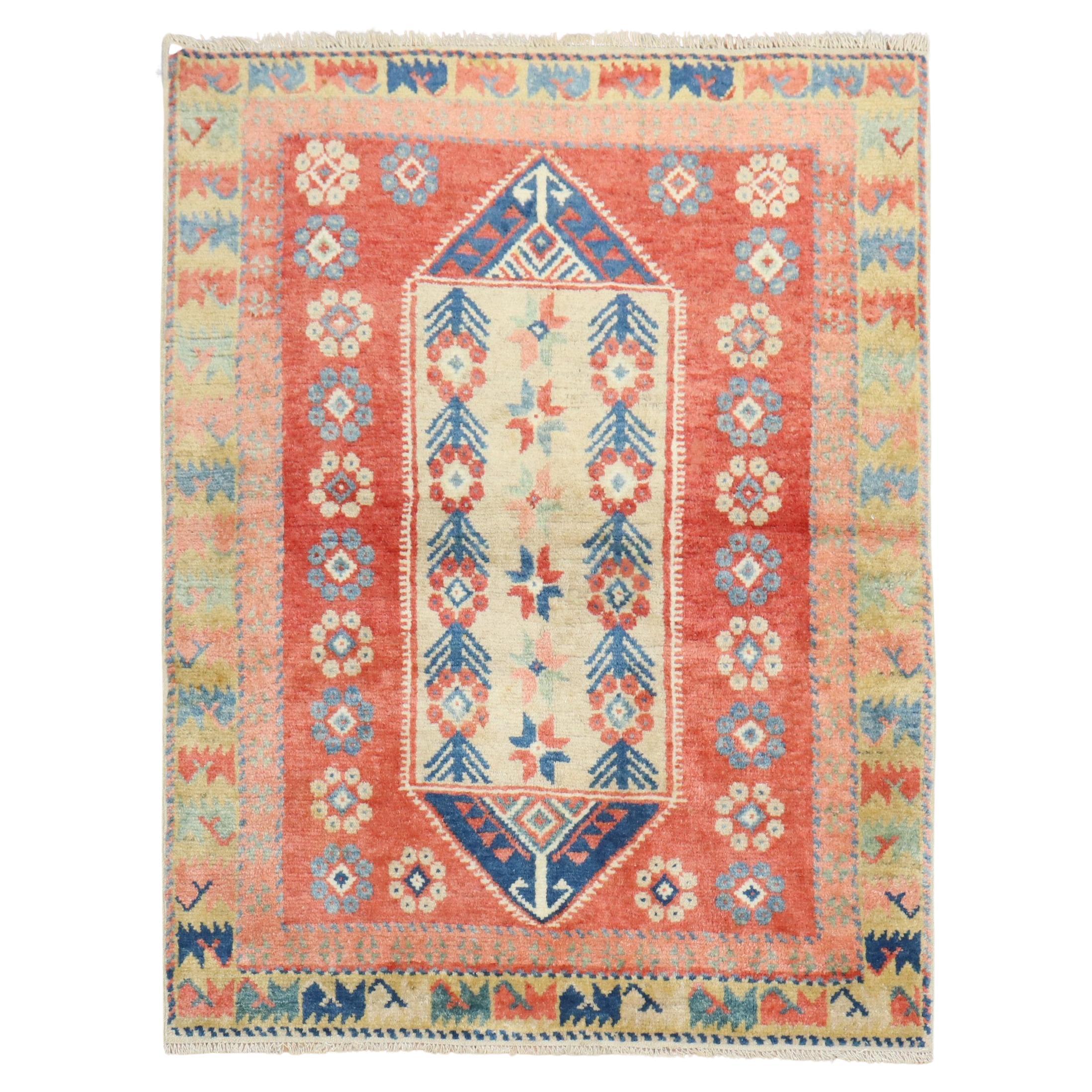 Zabihi Collection Red Vintage Turkish Anatolian Scatter Rug For Sale