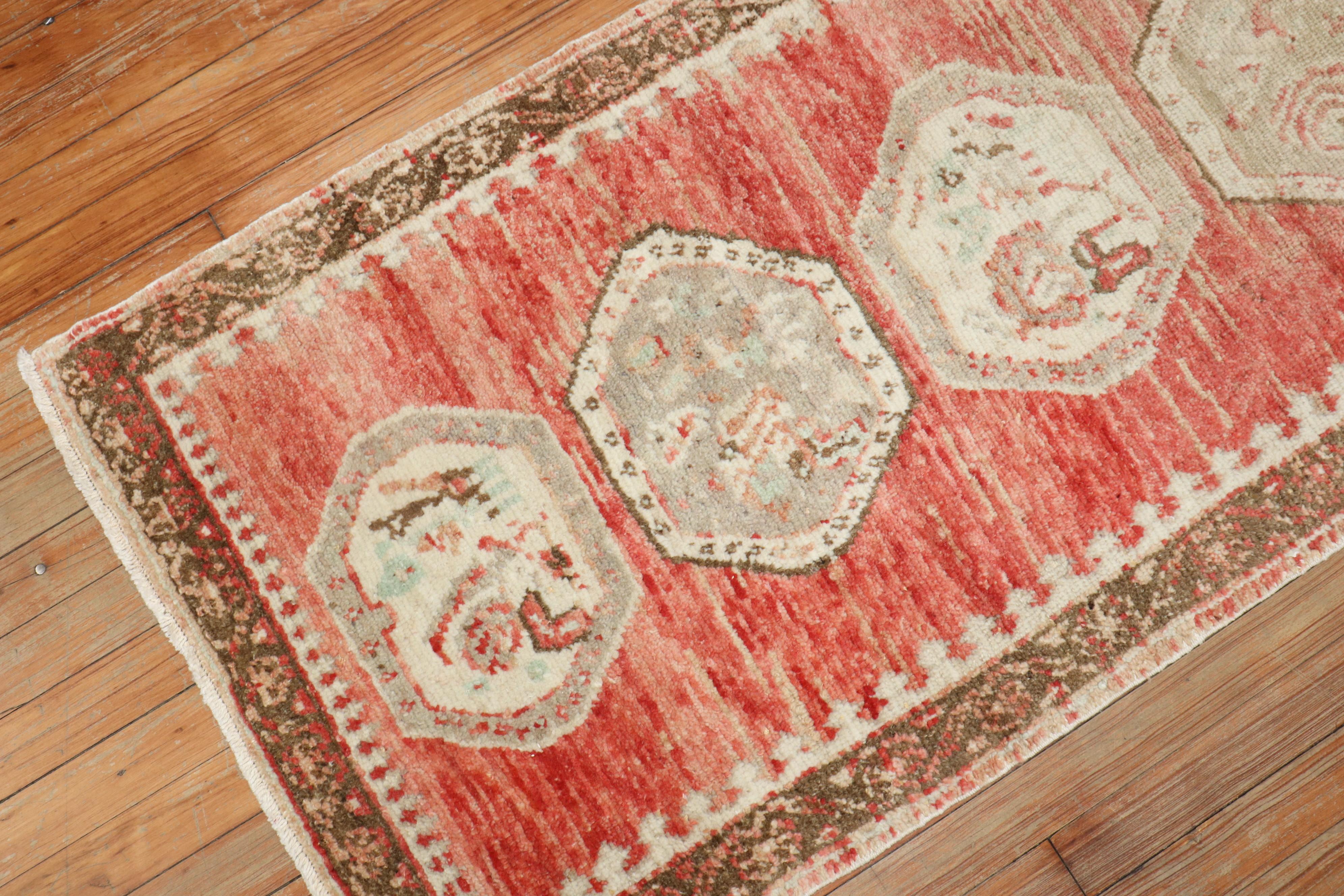 Hand-Woven Zabihi Collection Red Vintage Turkish Oushak Narrow Runner For Sale