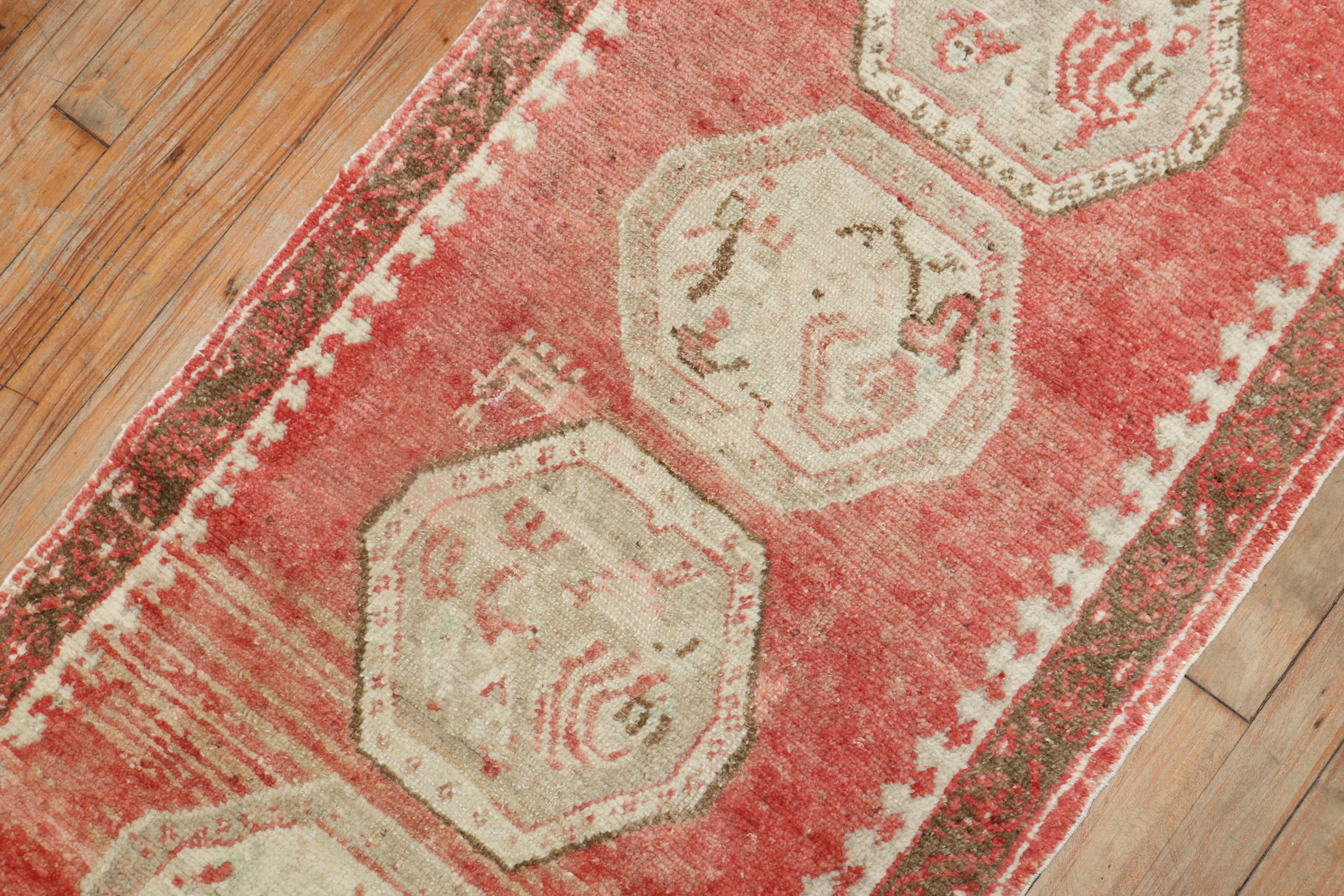 20th Century Zabihi Collection Red Vintage Turkish Oushak Narrow Runner For Sale