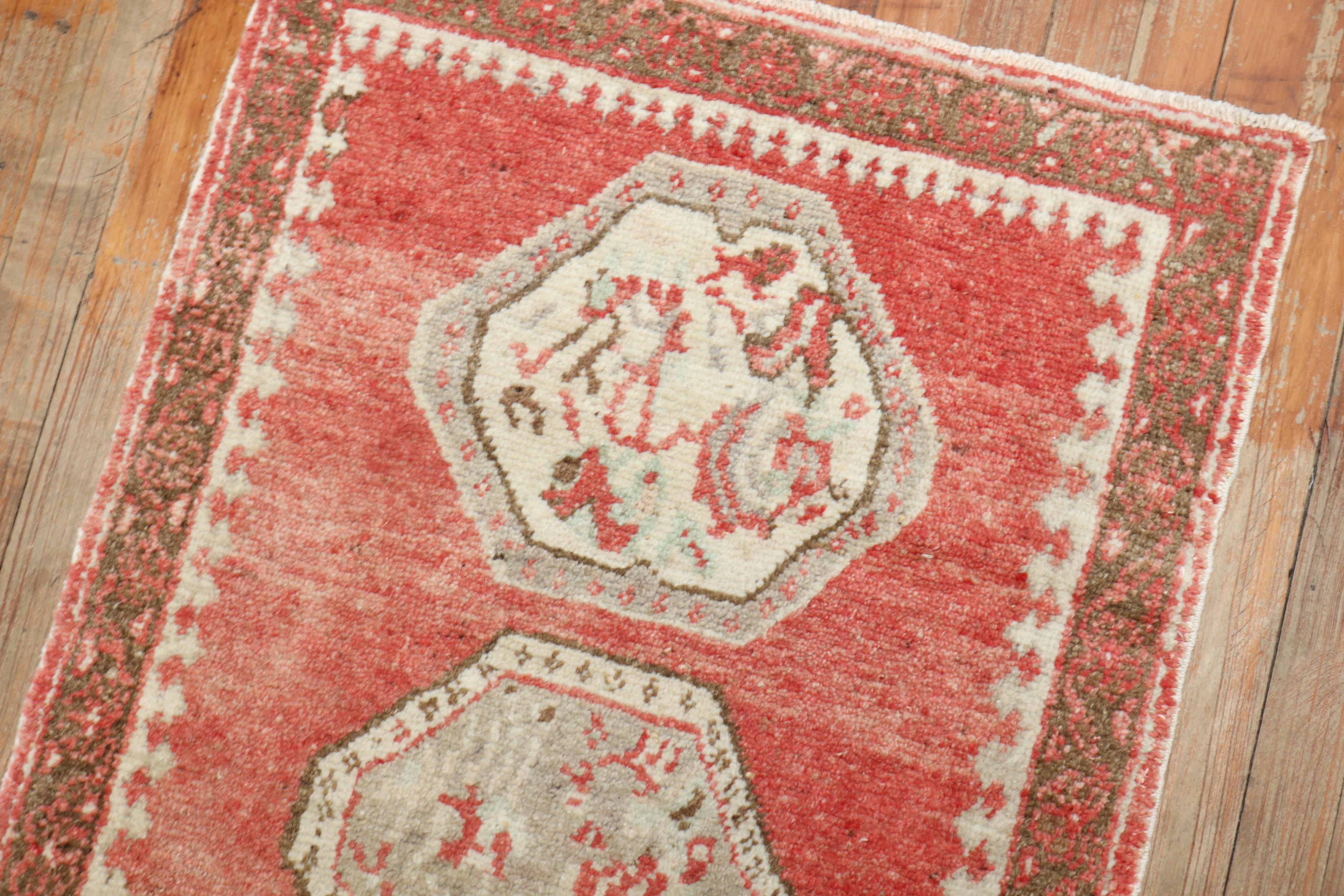 Wool Zabihi Collection Red Vintage Turkish Oushak Narrow Runner For Sale