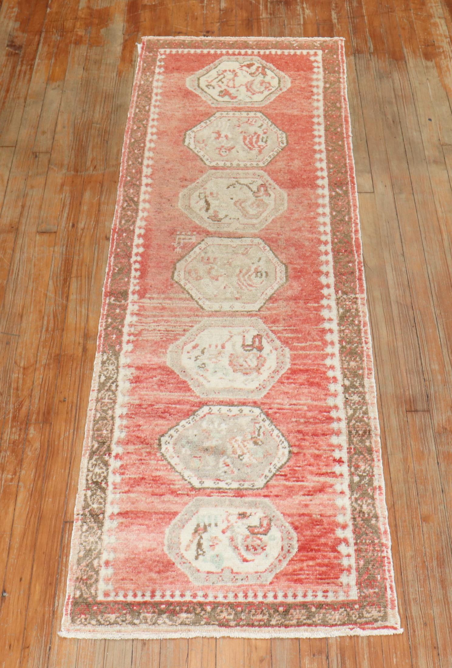 Zabihi Collection Red Vintage Turkish Oushak Narrow Runner For Sale 3