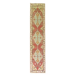 Tapis de couloir Oushak turc vintage rouge collection Zabihi