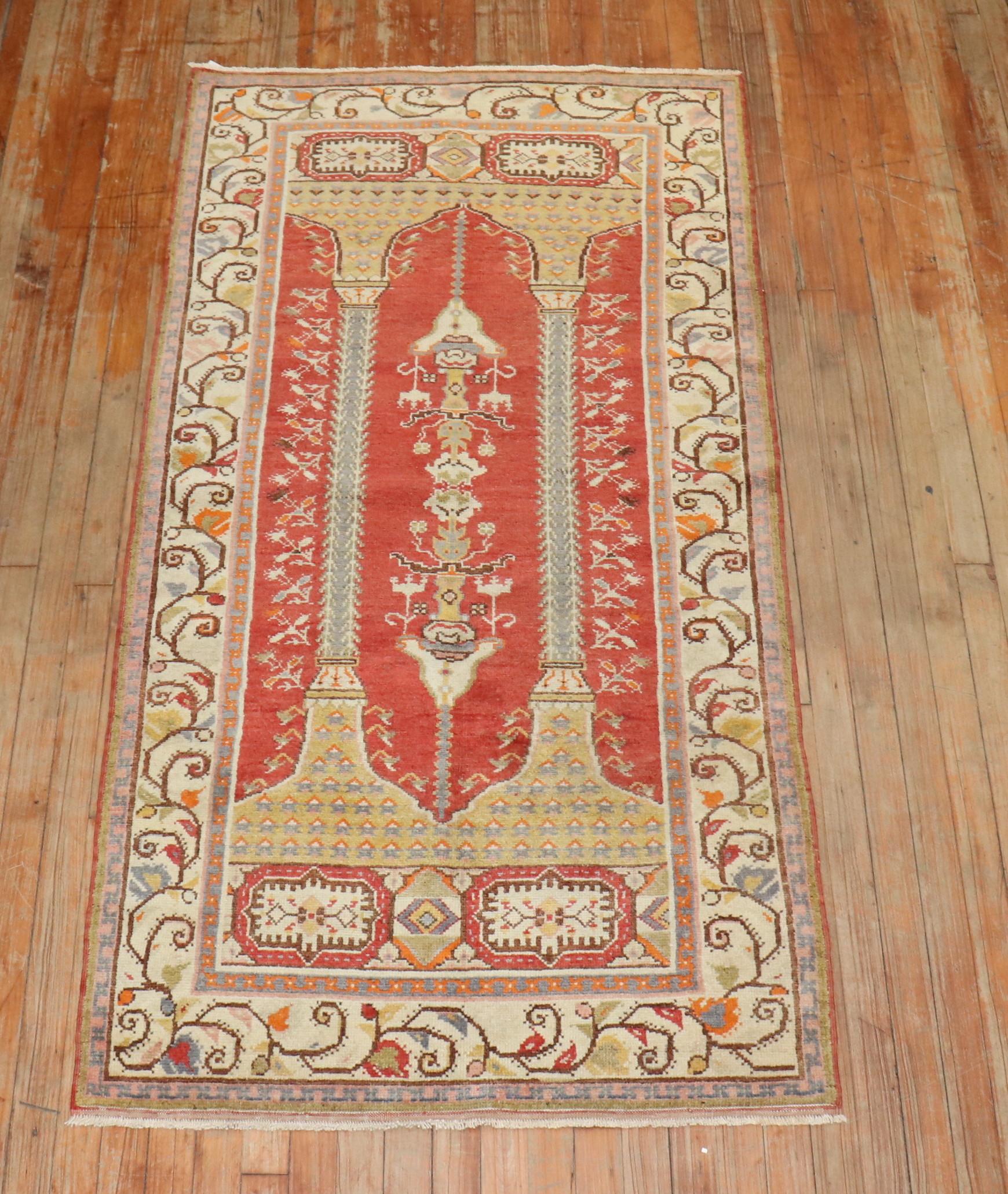 Islamic Zabihi Collection Red Vintage Turkish Prayer Rug For Sale