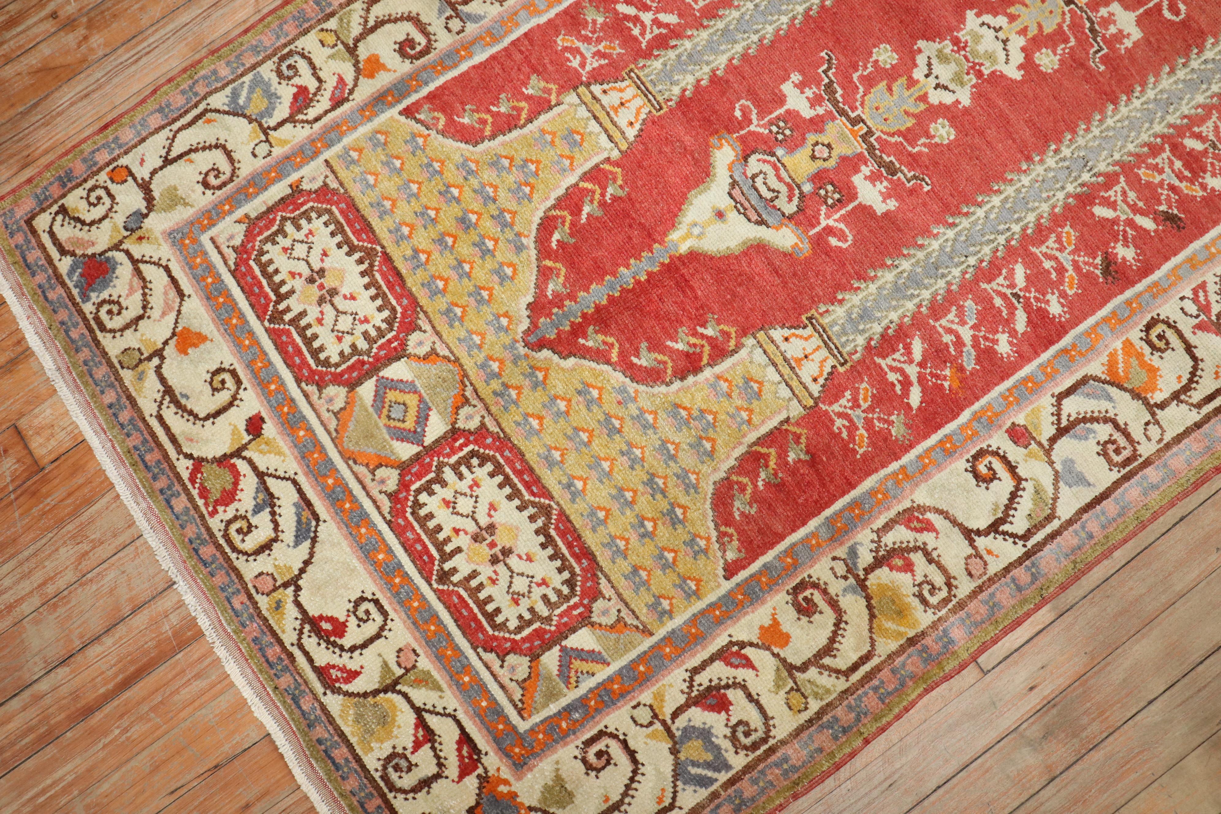 Hand-Knotted Zabihi Collection Red Vintage Turkish Prayer Rug For Sale