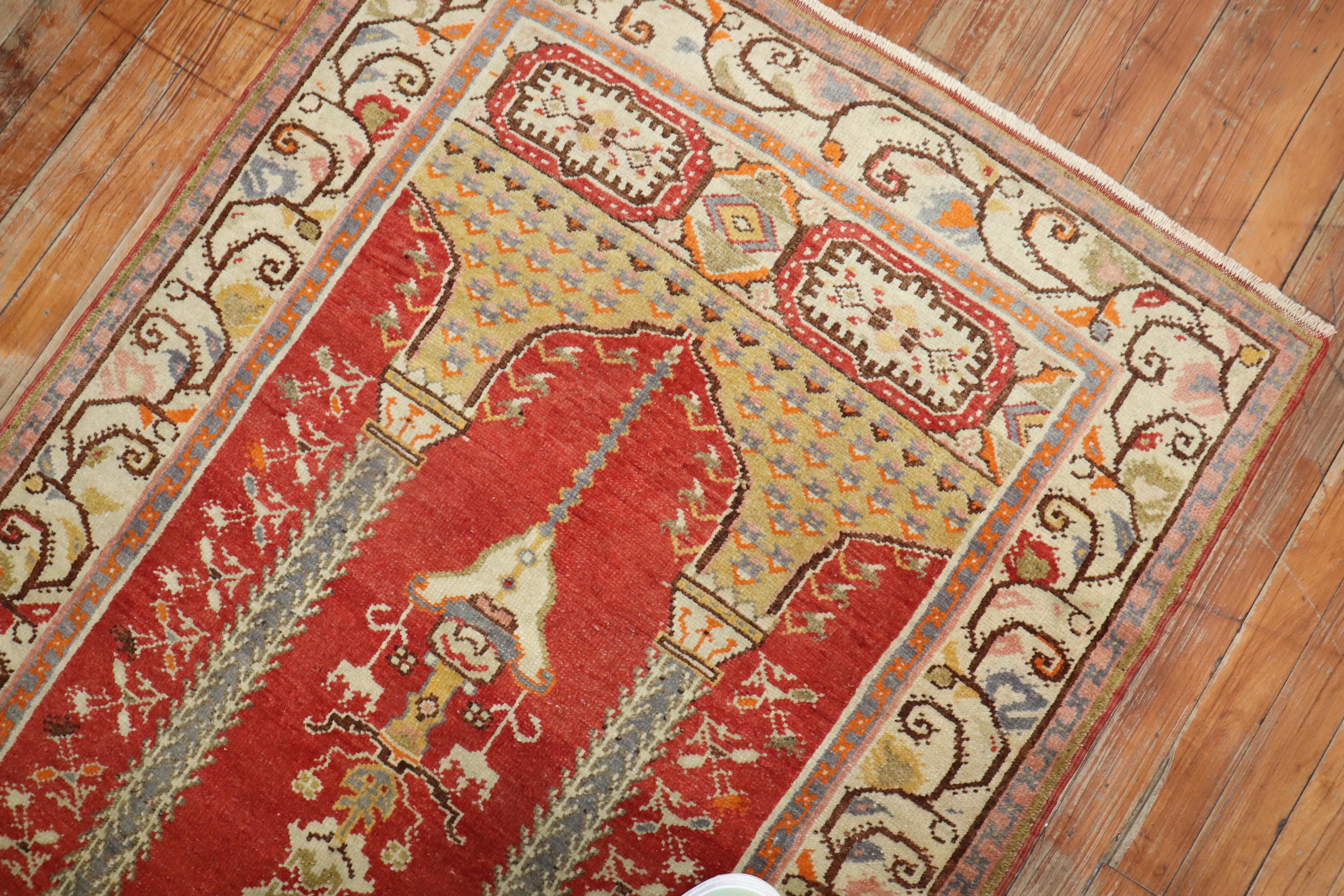 20th Century Zabihi Collection Red Vintage Turkish Prayer Rug For Sale