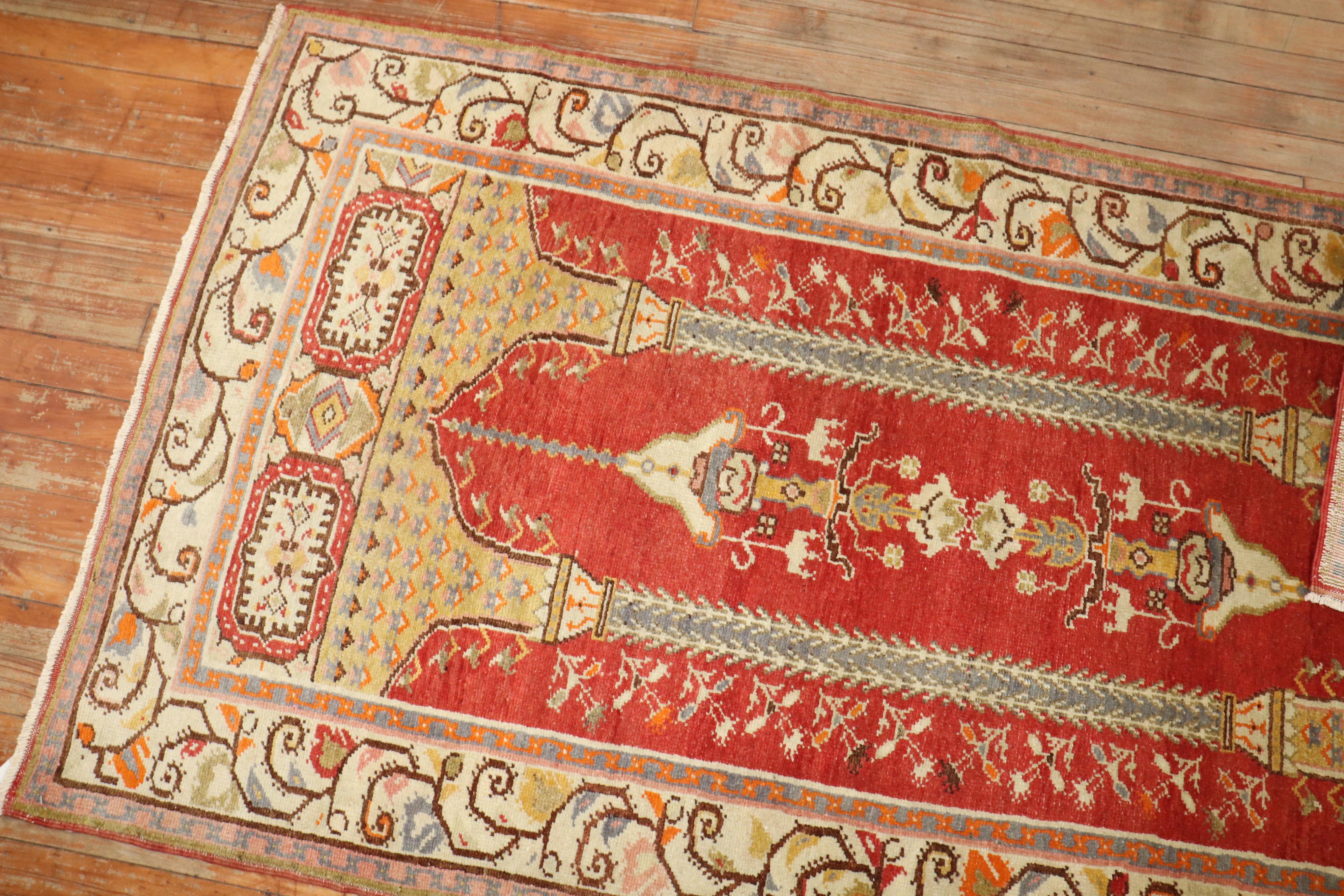 Wool Zabihi Collection Red Vintage Turkish Prayer Rug For Sale