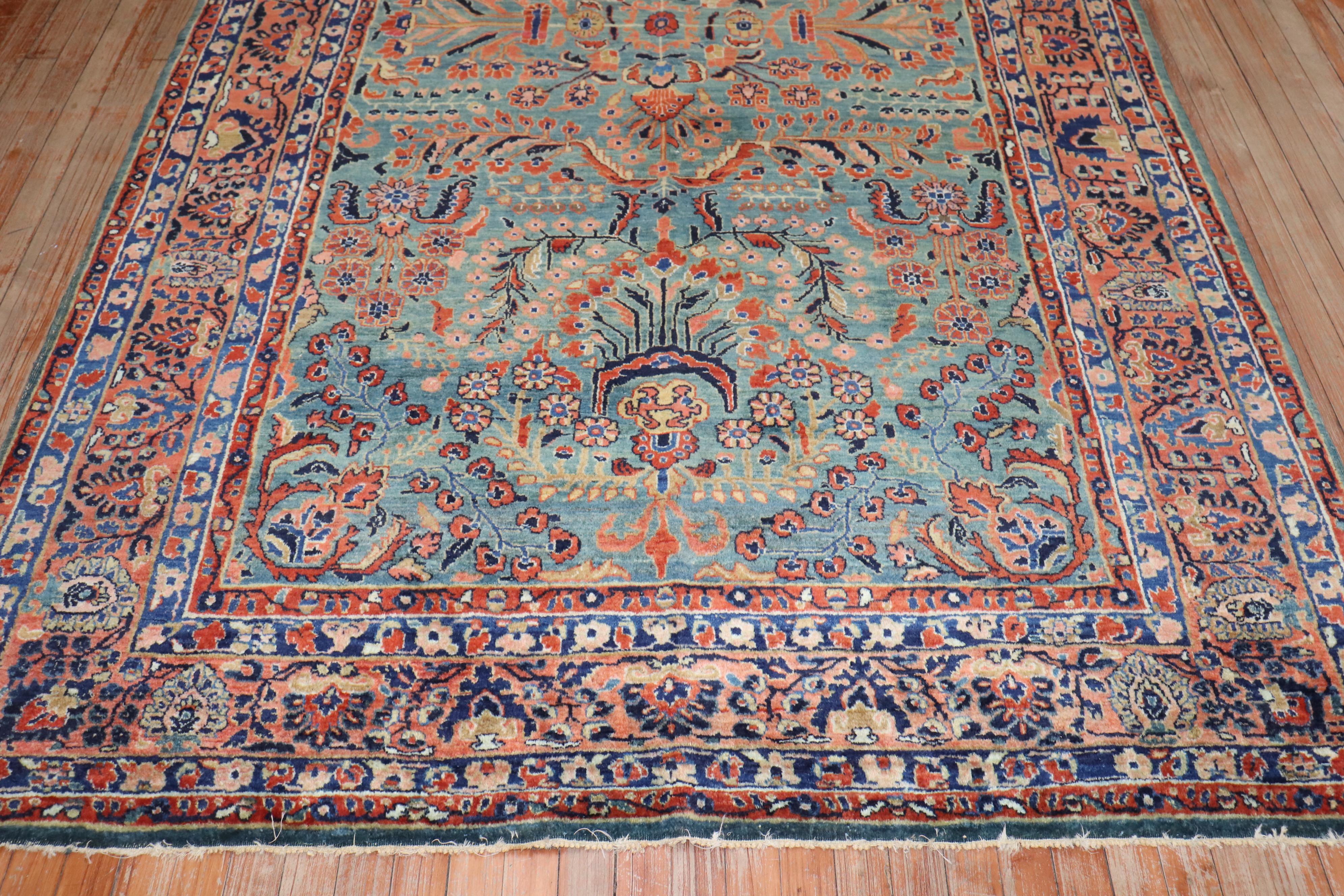 Sultanabad Zabihi Collection Rich Emerald Green Antique Sarouk Rug For Sale