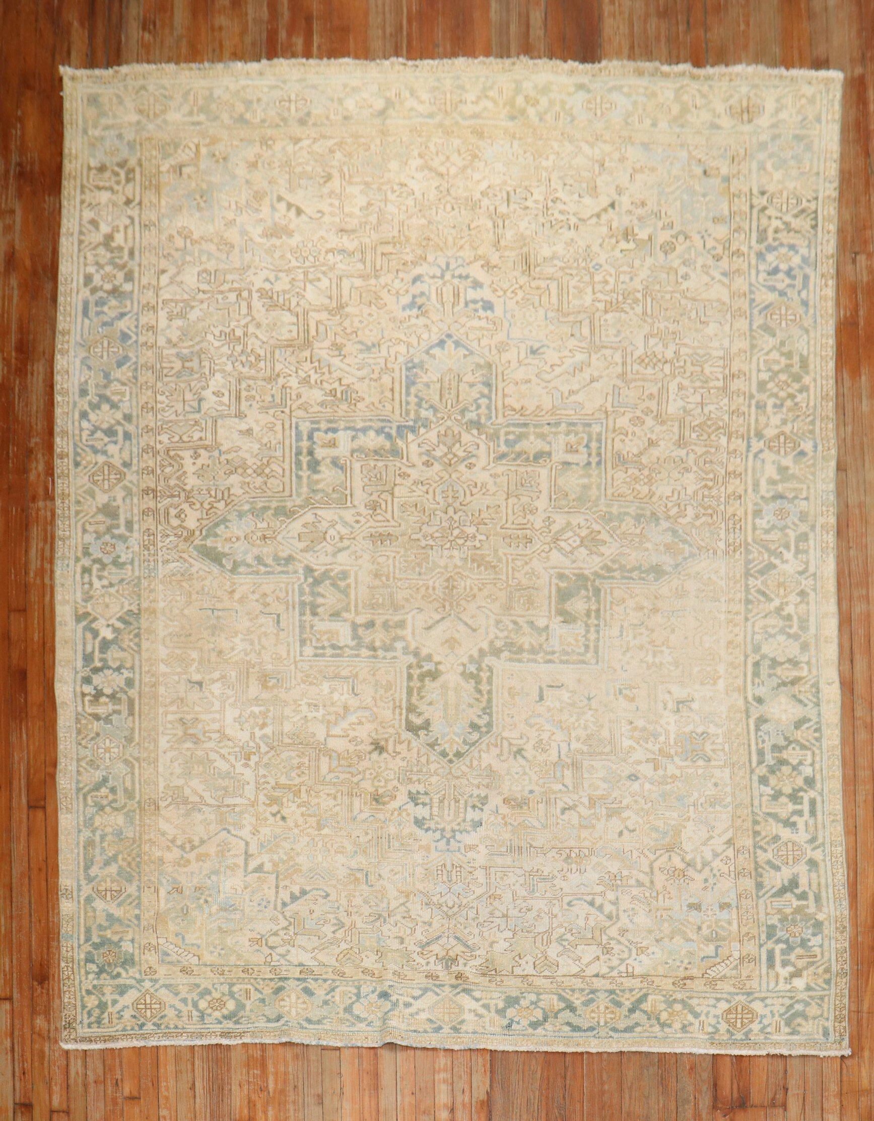 A room size 2nd quarter of the 20th Century Persian Heriz Room Size Rug

8'1'' x 10'11''


With distinctive large scale motifs and a wide ranging palette of warm colors, the antique Heriz carpet is probably the most popular of the Persian village