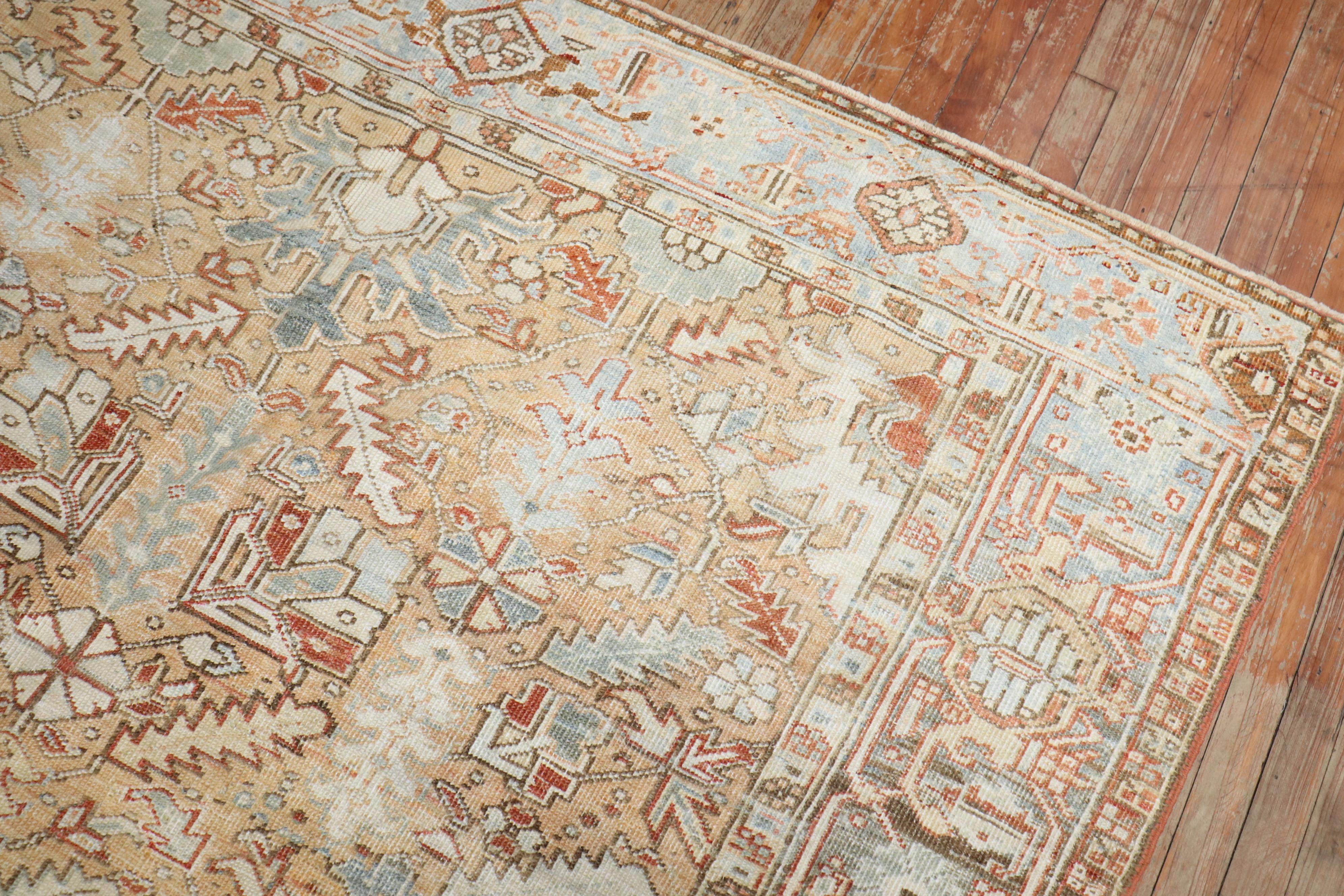 Hand-Knotted Zabihi Collection Room Size Antique Heriz Rug For Sale