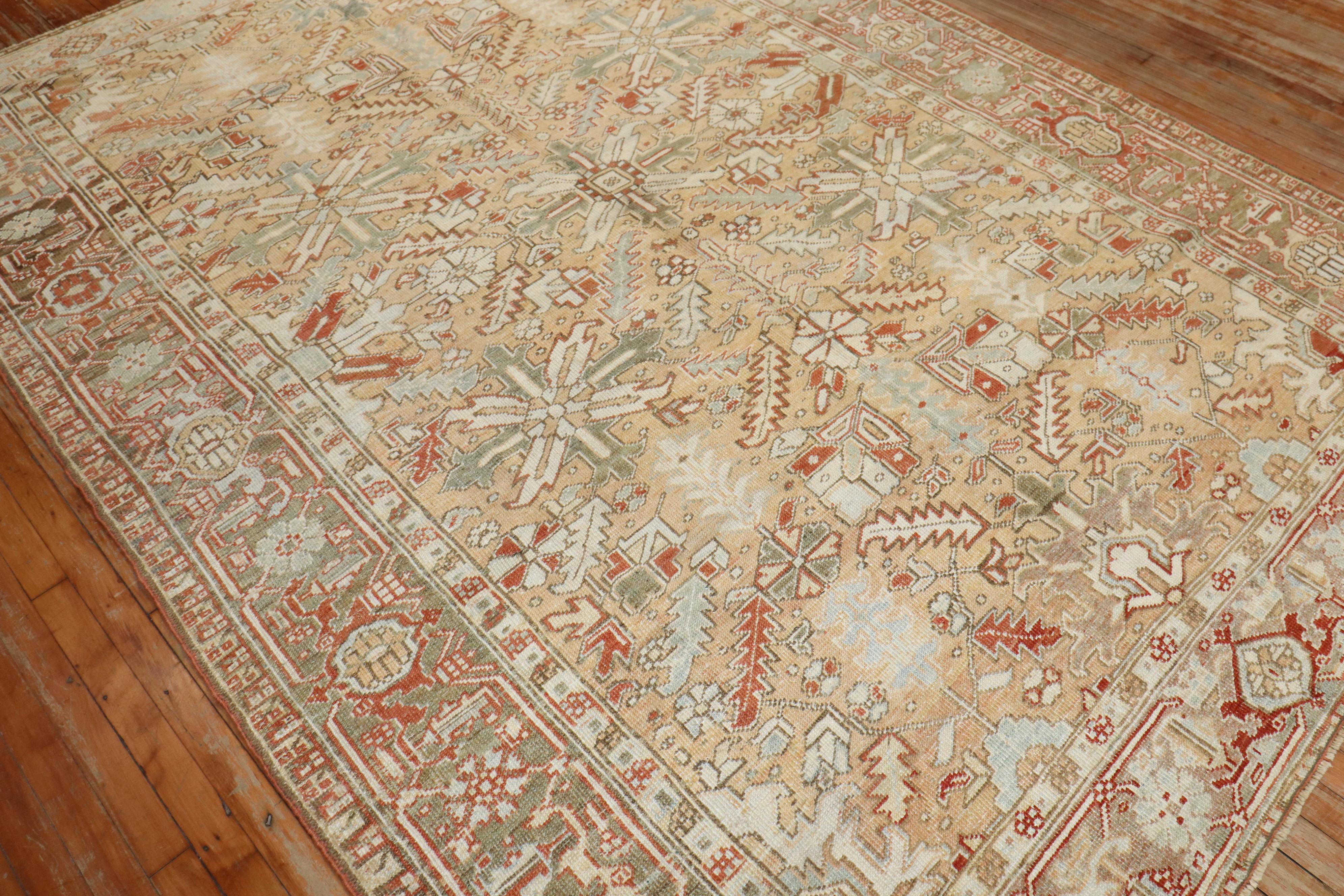 20th Century Zabihi Collection Room Size Antique Heriz Rug For Sale