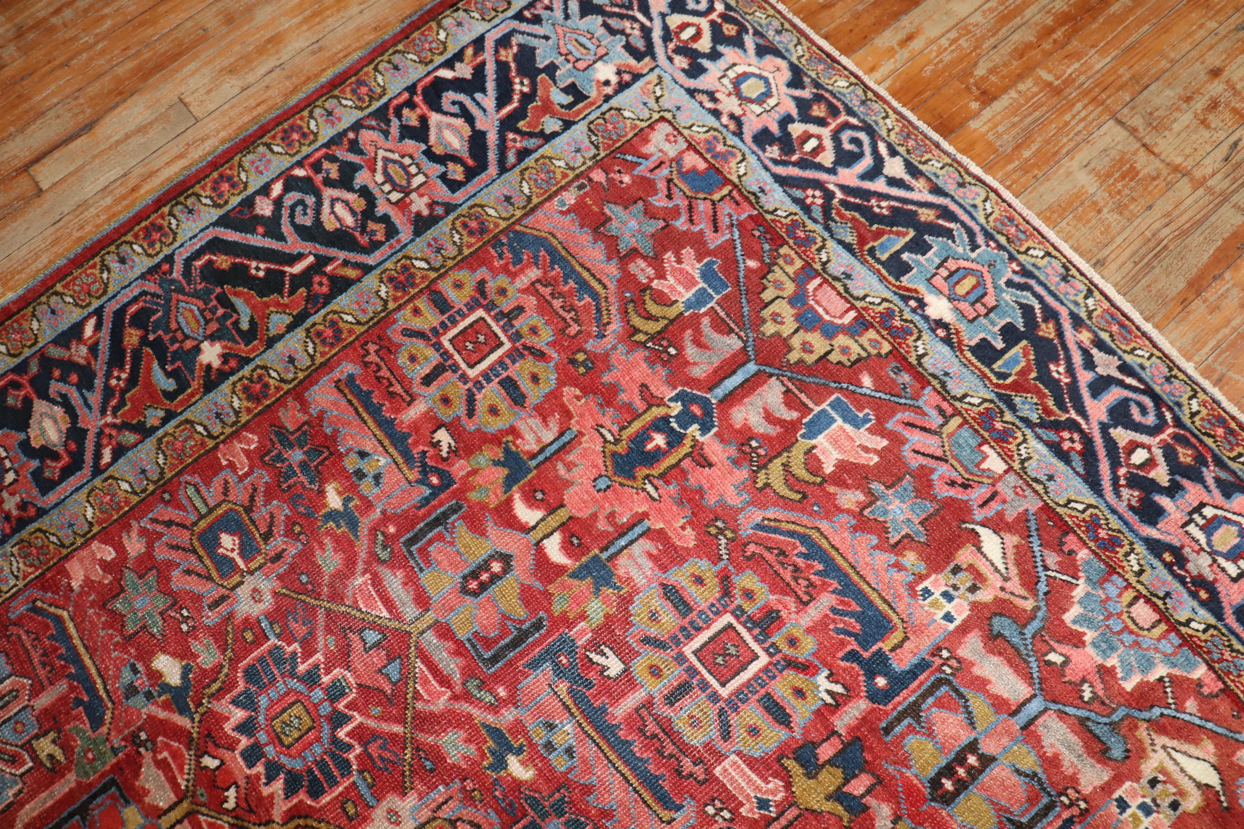  Zabihi Collection Room Size Antique Persian Heriz Rug In Good Condition For Sale In New York, NY