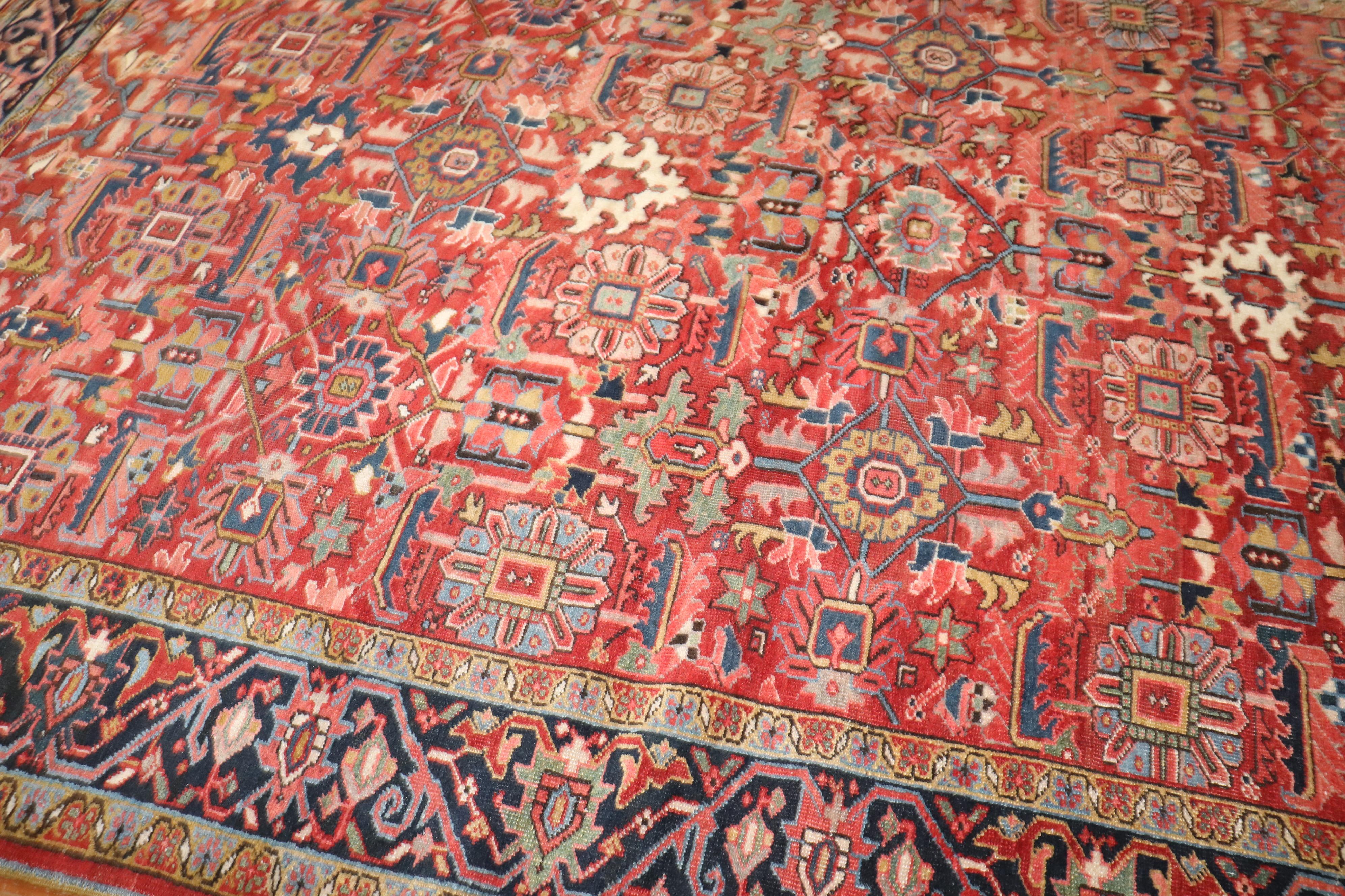 20th Century  Zabihi Collection Room Size Antique Persian Heriz Rug For Sale