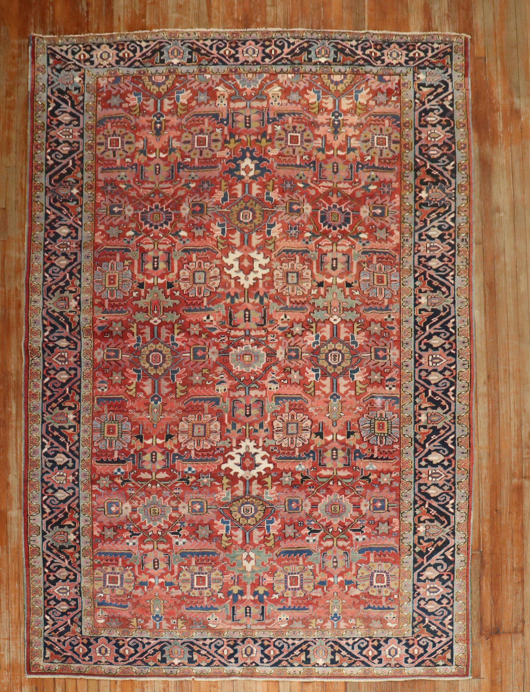 Wool  Zabihi Collection Room Size Antique Persian Heriz Rug For Sale