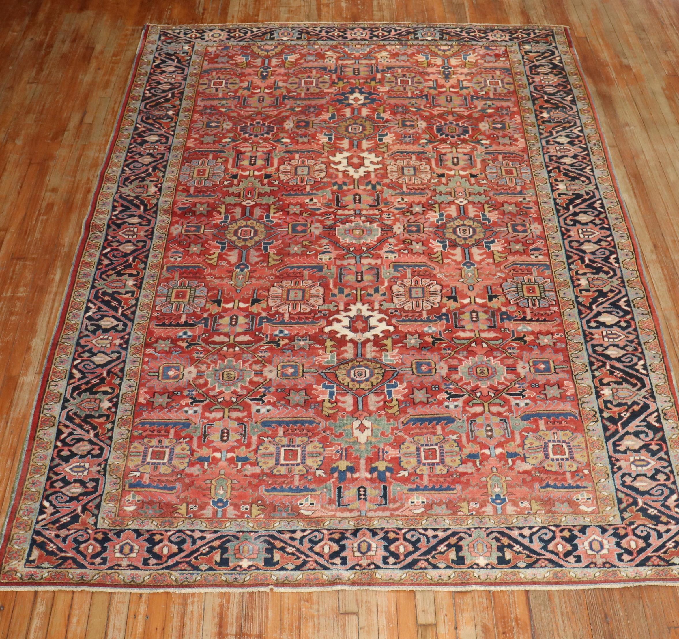  Zabihi Collection Room Size Antique Persian Heriz Rug For Sale 1
